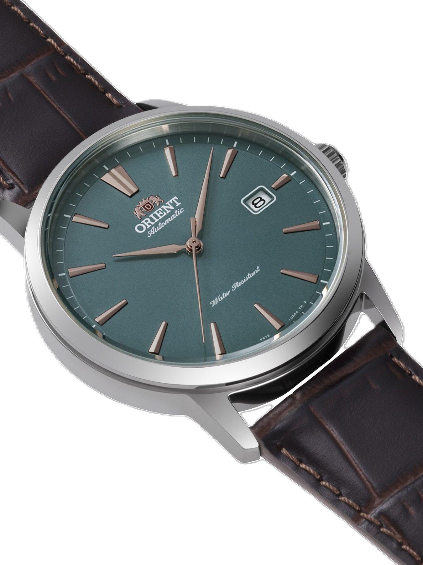 Image 2 of 4 of Orient Classic Green Dial Rose Gold Batons Steel Brown Leather strap