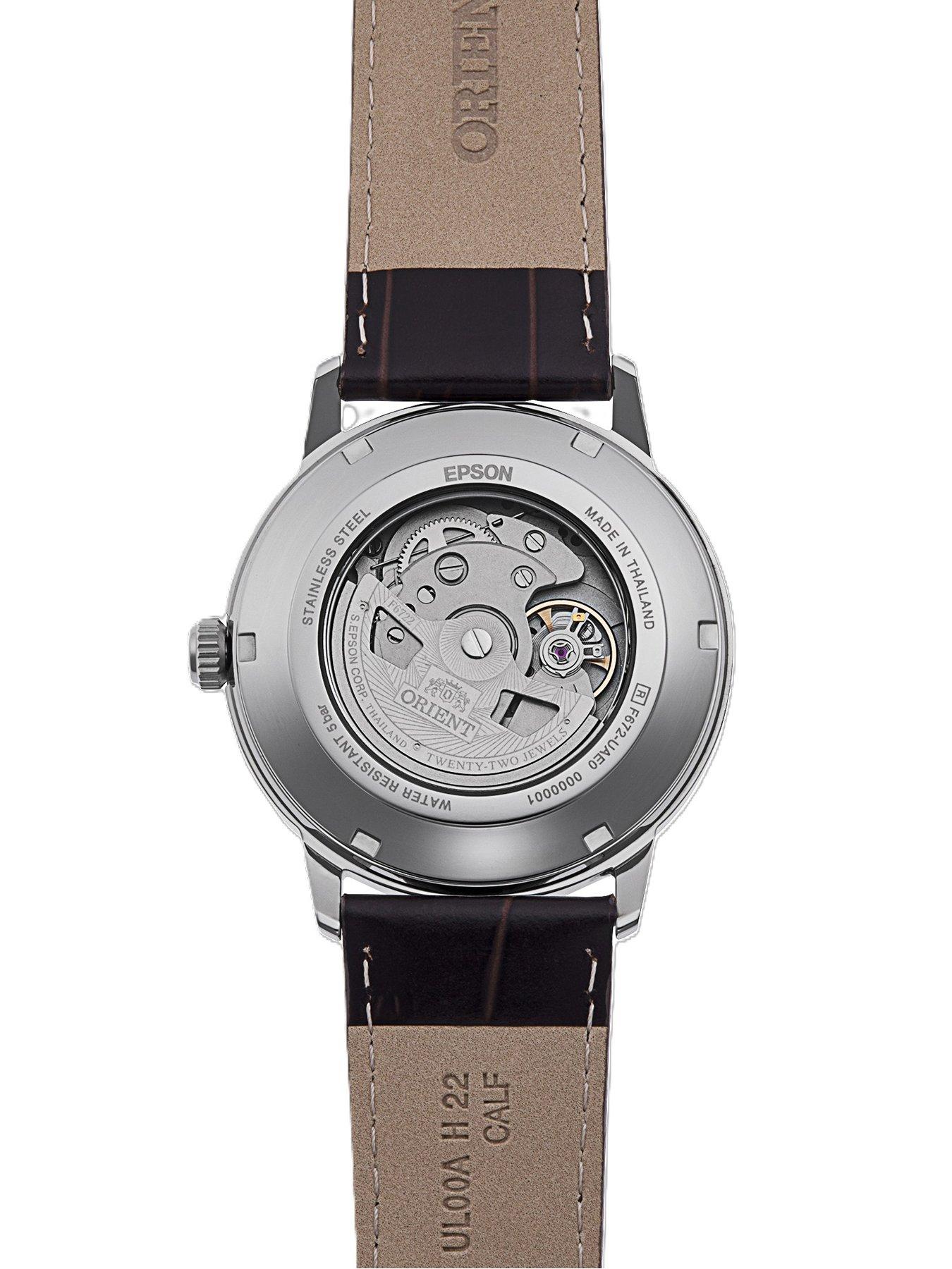 Image 3 of 4 of Orient Classic Green Dial Rose Gold Batons Steel Brown Leather strap