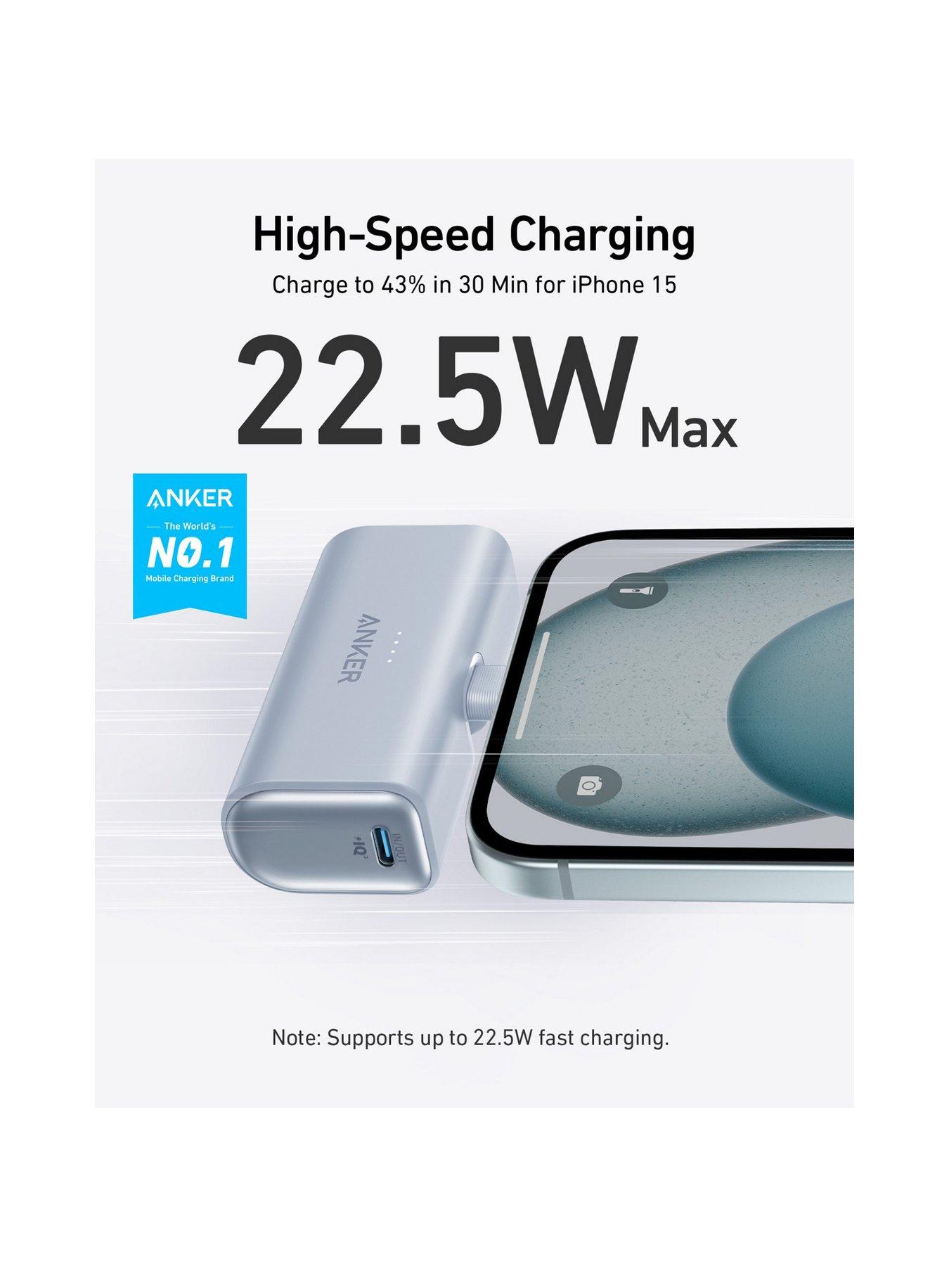 Image 3 of 8 of Anker Nano Power Bank, 5,000mAh Mini Portable Charger 22.5W Output with Built-In USB-C Connector, Blue