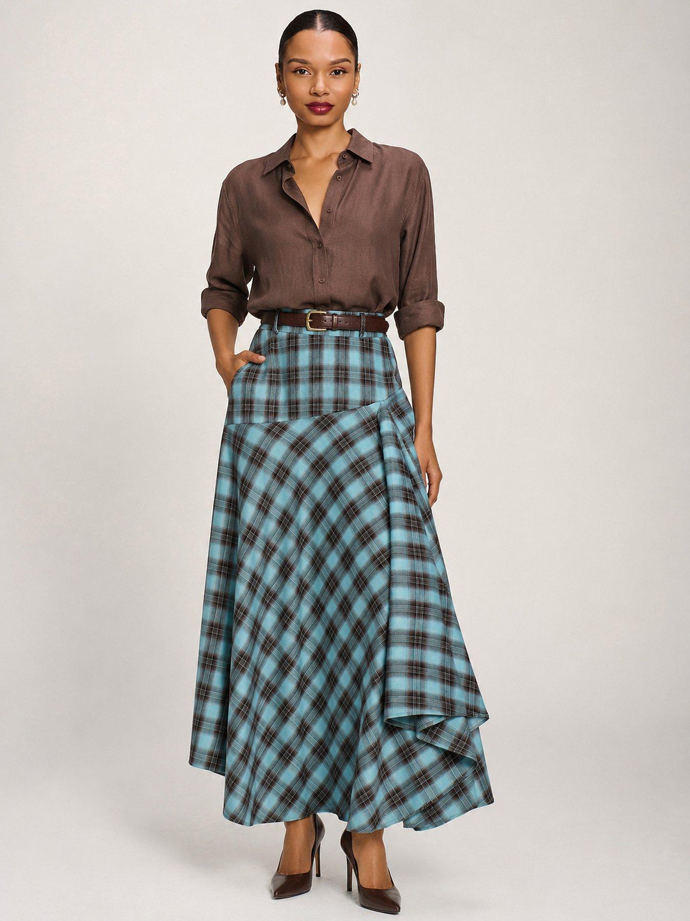 Jolie Moi Asymmetric Check Maxi Skirt