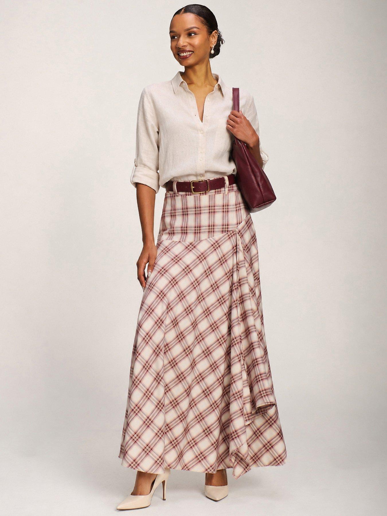 Jolie Moi Asymmetric Check Maxi Skirt - Pink