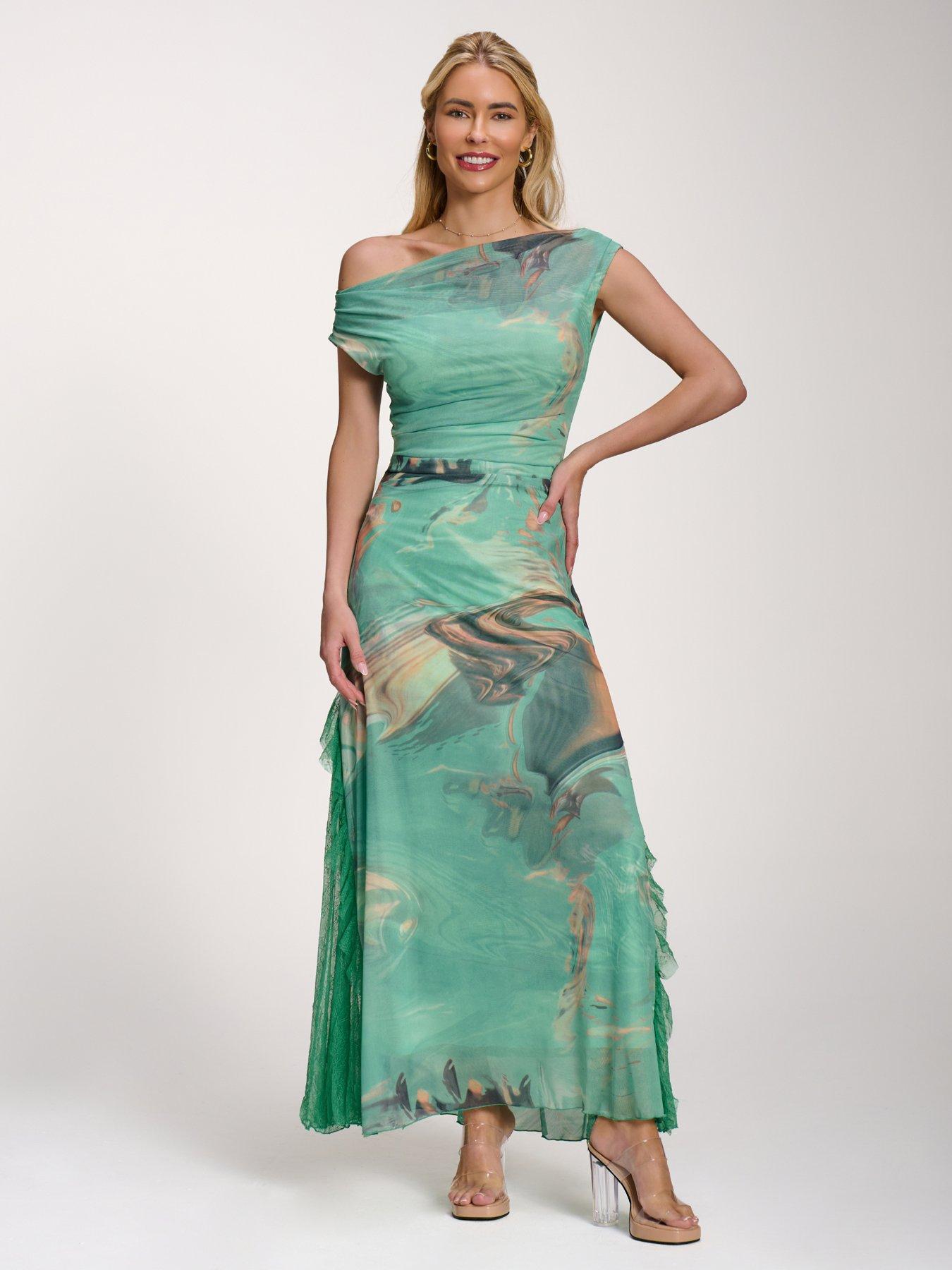 jolie moi green lace dress Long Sleeve Ruched Bodycon - bright orange gown
