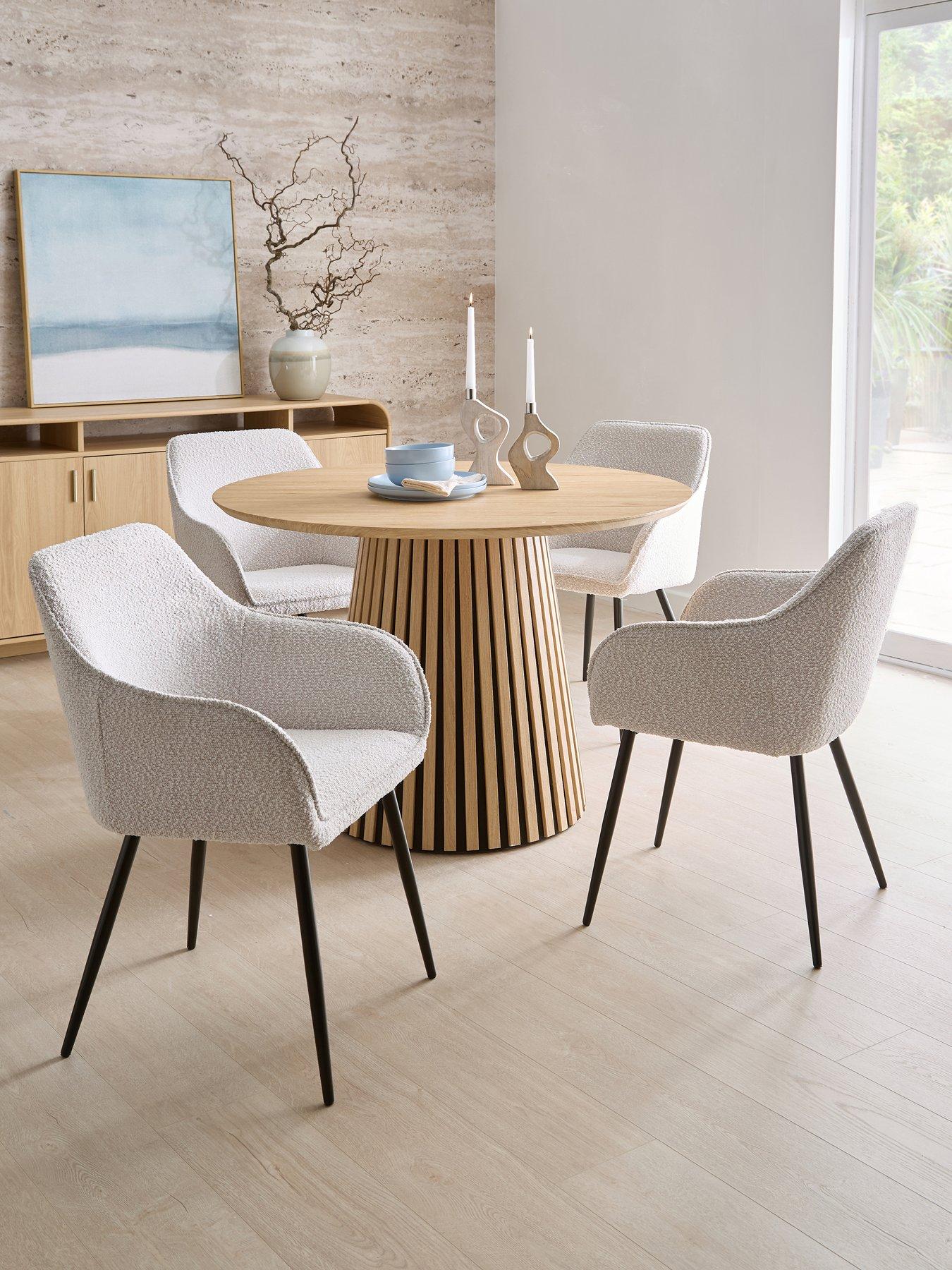 The Very Collection Harlow 110cm Round Dining Table And 4 Aurelia Boucle Dining Chairs - FSC® Certified