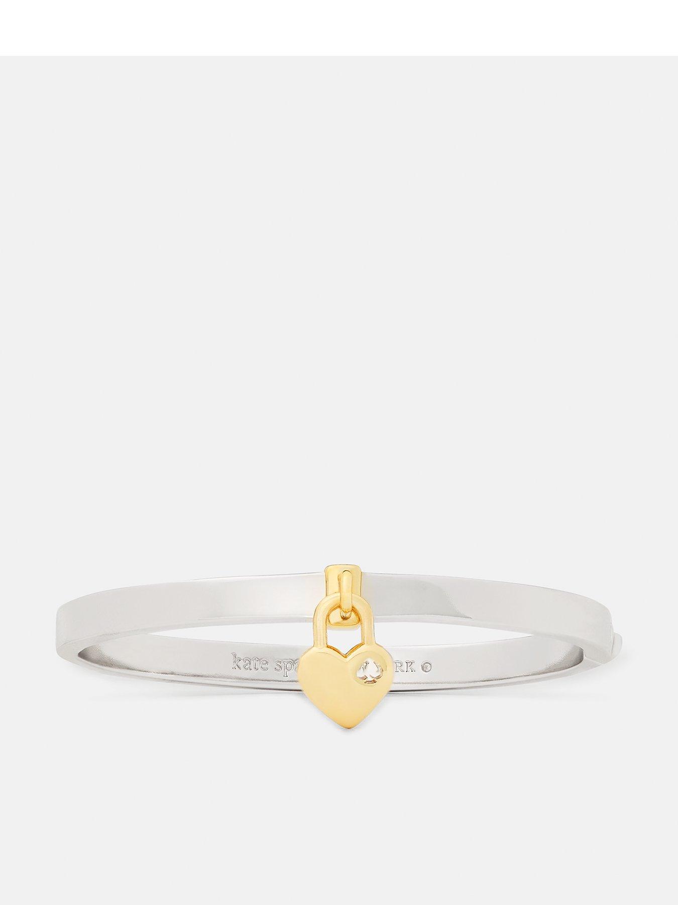 Image 1 of 3 of Kate Spade New York Womens Heart Padlock Charm Polished Bangle Bracelet - Silver