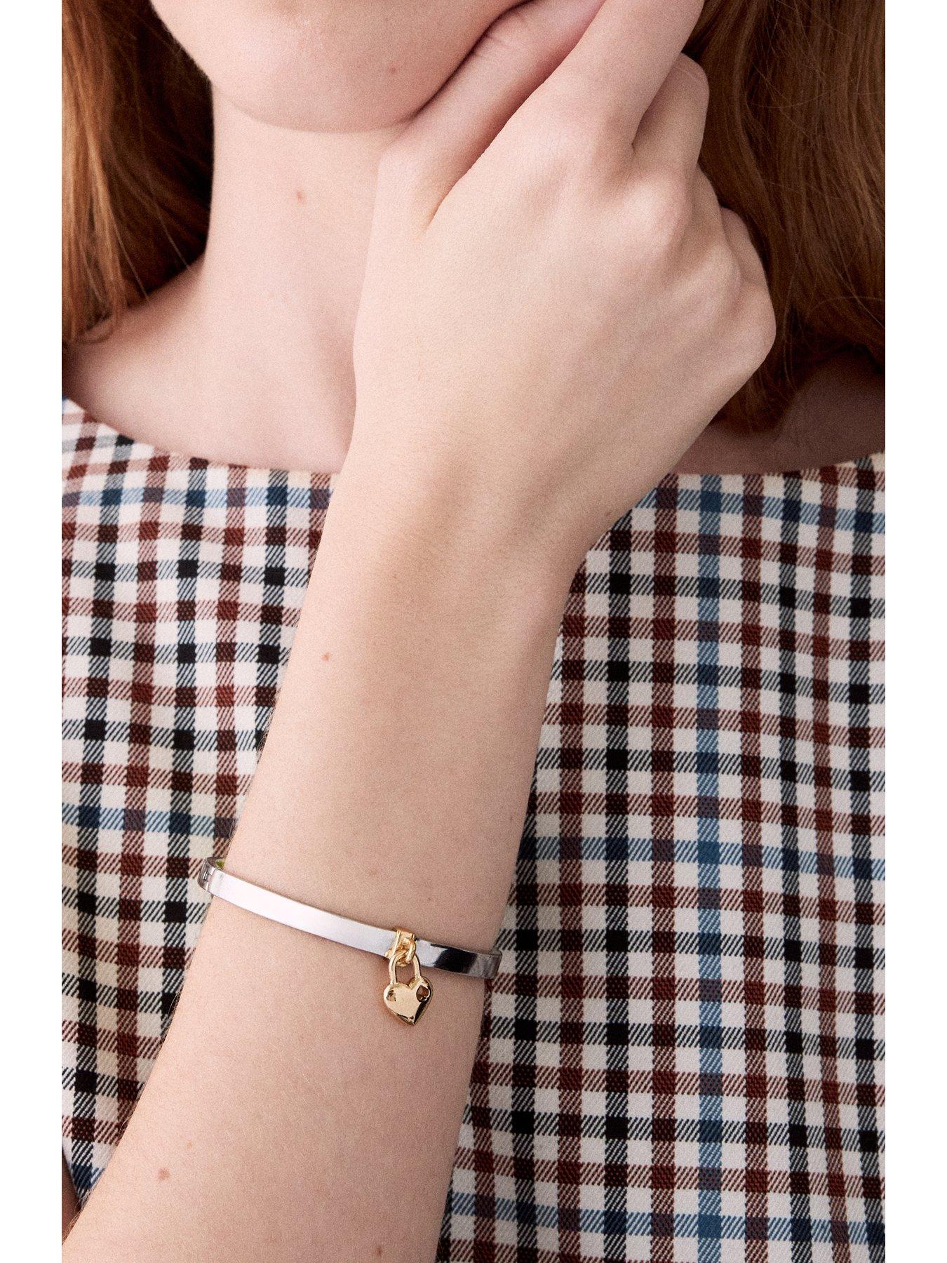 Image 2 of 3 of Kate Spade New York Womens Heart Padlock Charm Polished Bangle Bracelet - Silver