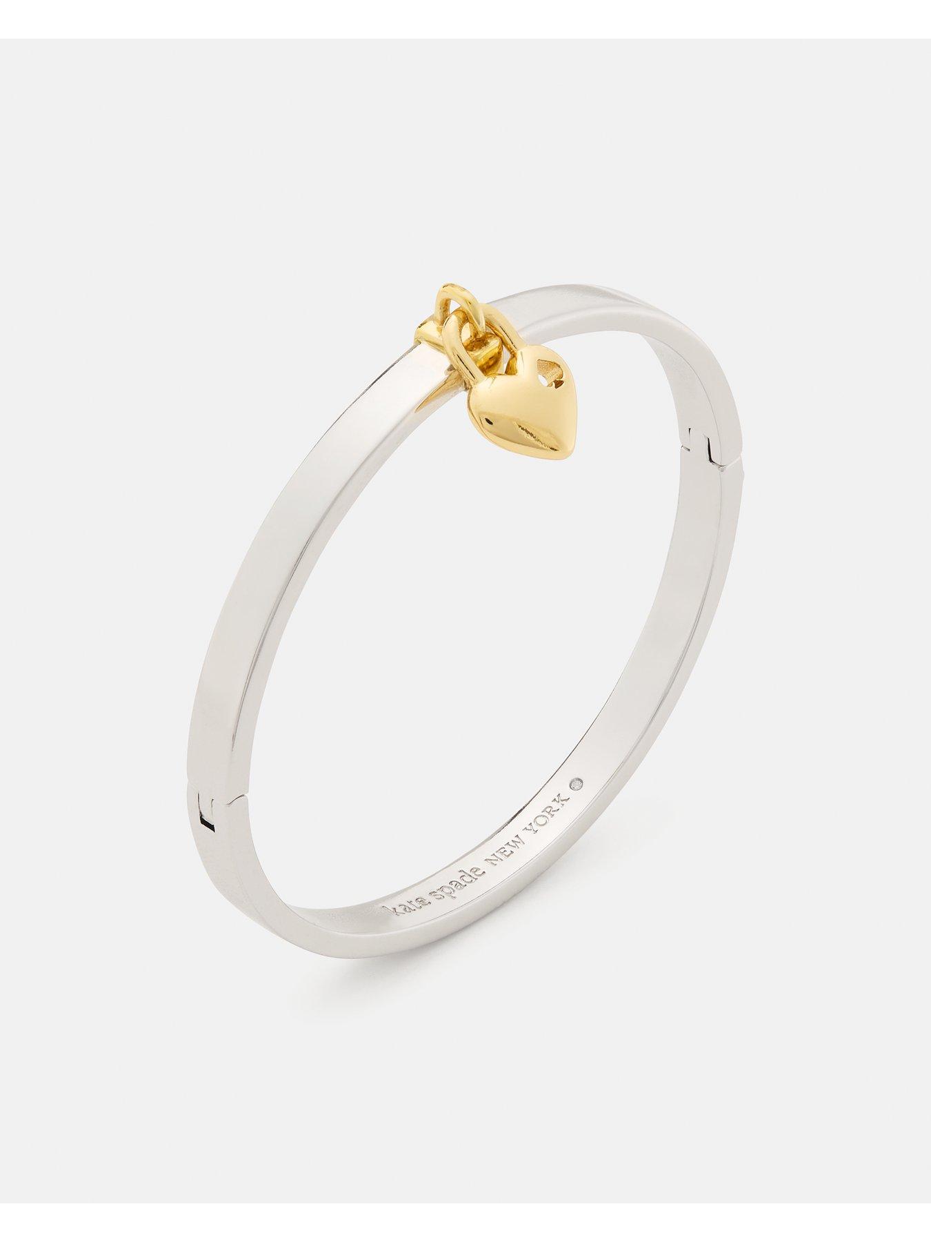 Image 3 of 3 of Kate Spade New York Womens Heart Padlock Charm Polished Bangle Bracelet - Silver