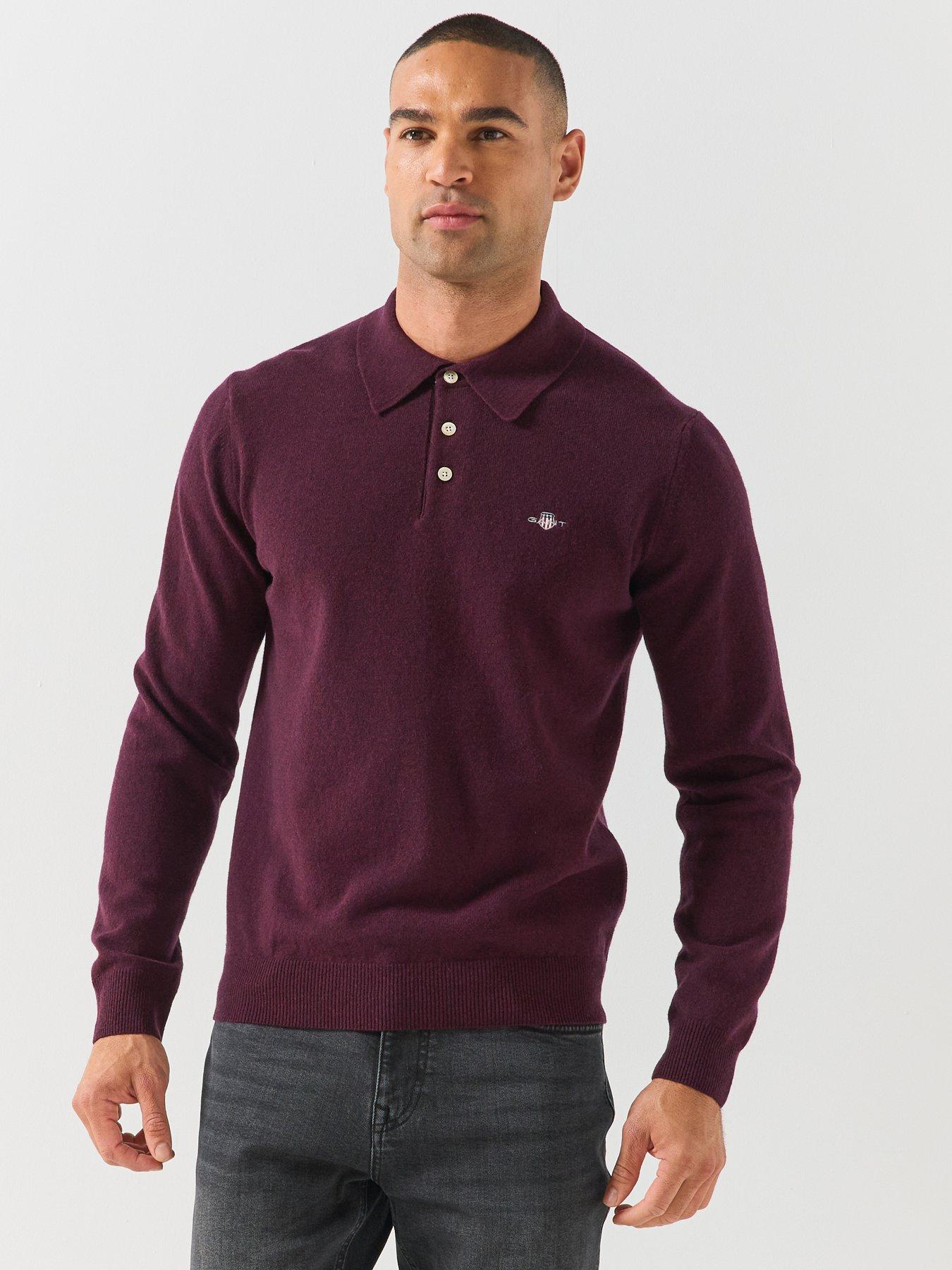 Image 1 of 5 of GANT Superfine Lambswool Knitted Polo - Purple