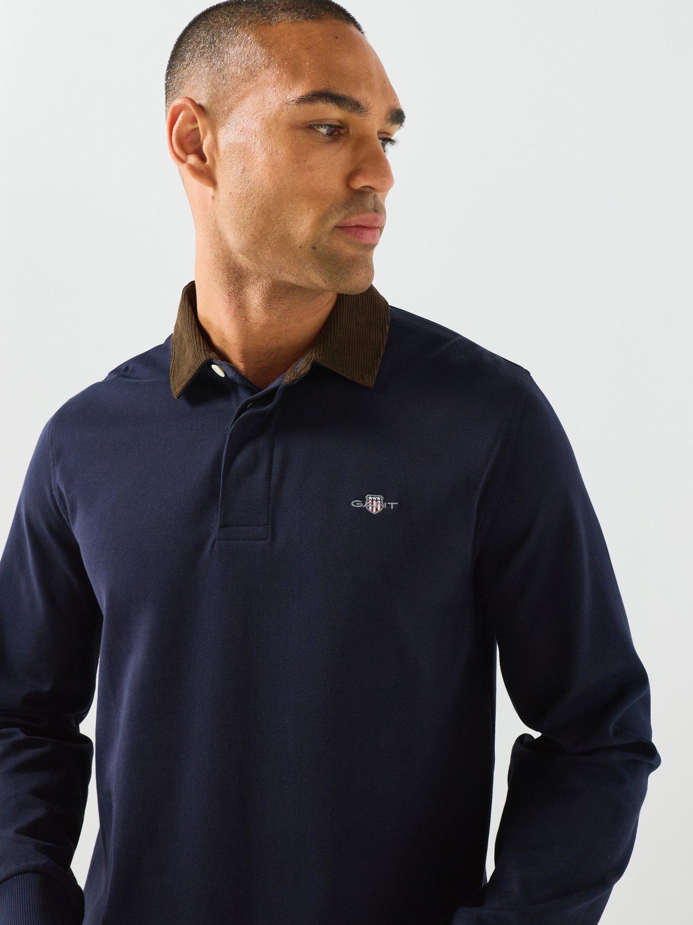 Image 4 of 6 of GANT Mens Cord Collar Long Sleeve Rugger Polo Shirt - Navy