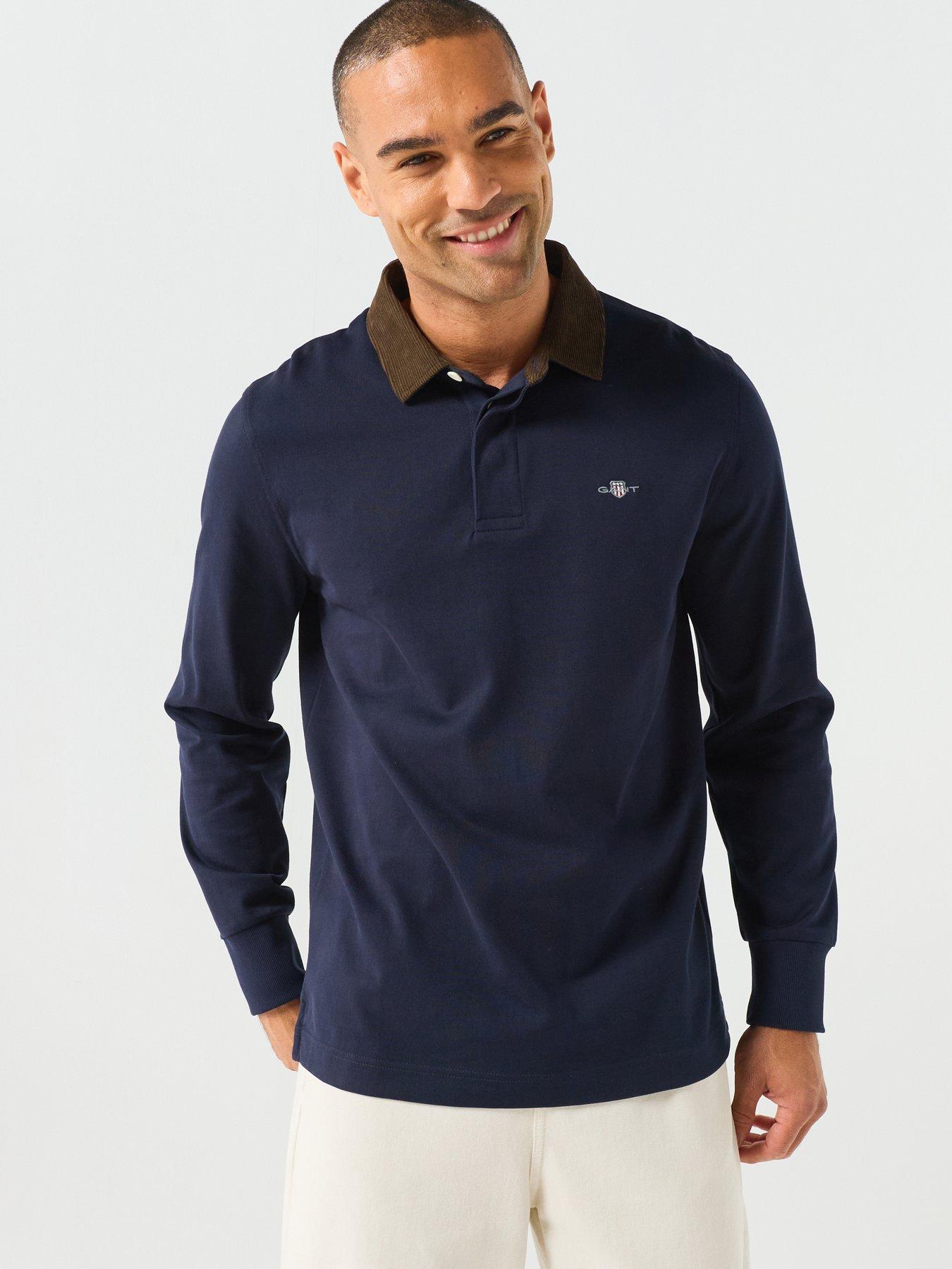 Image 6 of 6 of GANT Mens Cord Collar Long Sleeve Rugger Polo Shirt - Navy