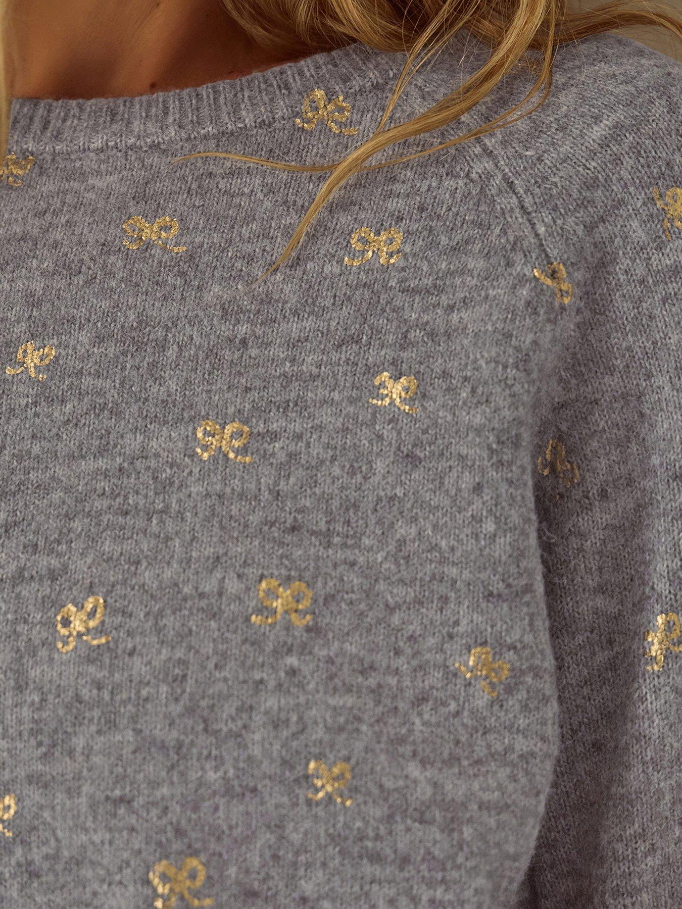 Image 2 of 4 of Monsoon Womens Fee Foil Bow Raglan Crew Neck Jumper - Grey