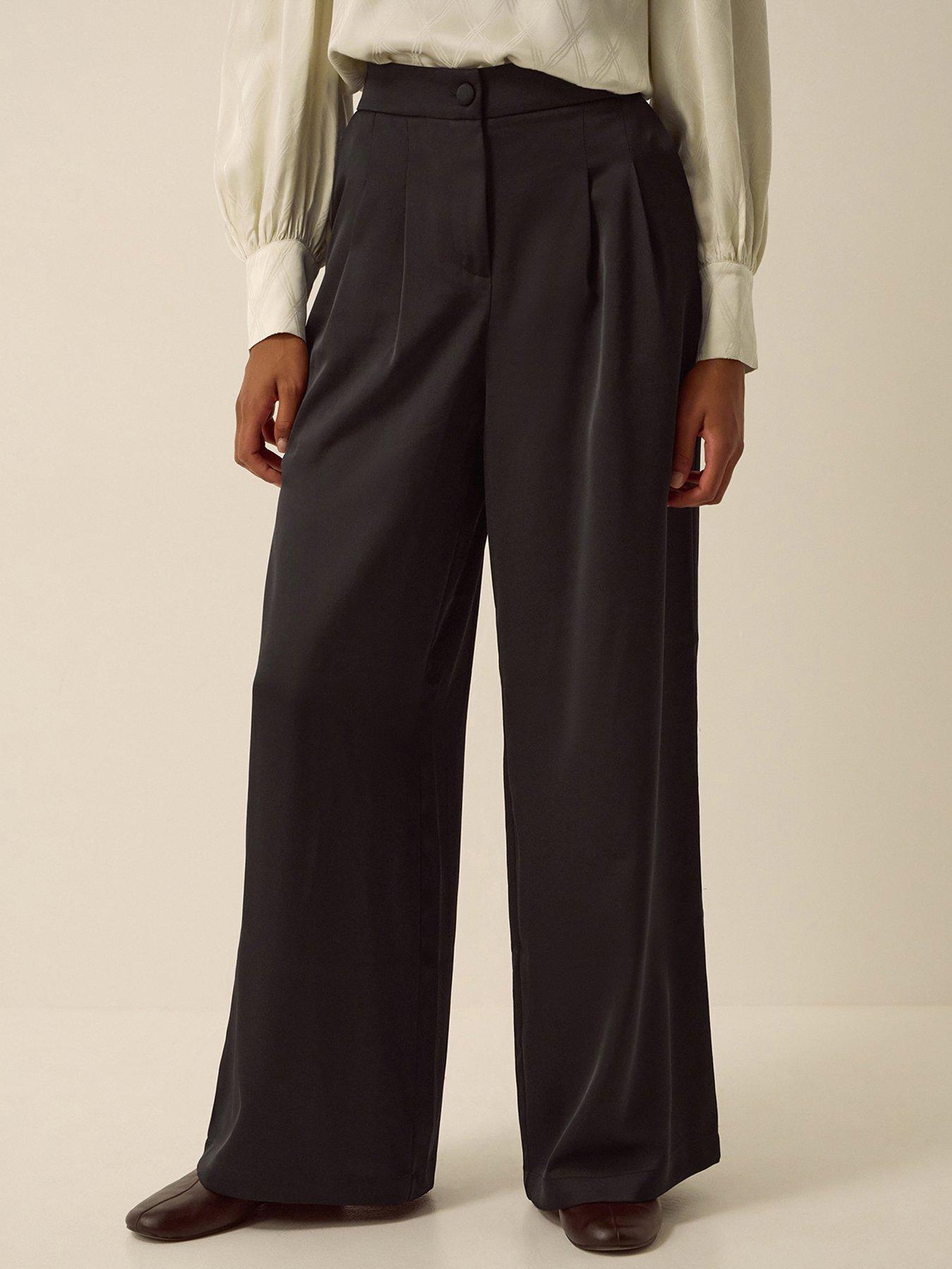 Image 1 of 4 of Monsoon Womens Satin-Look High Waist Wide Leg Trousers - Black