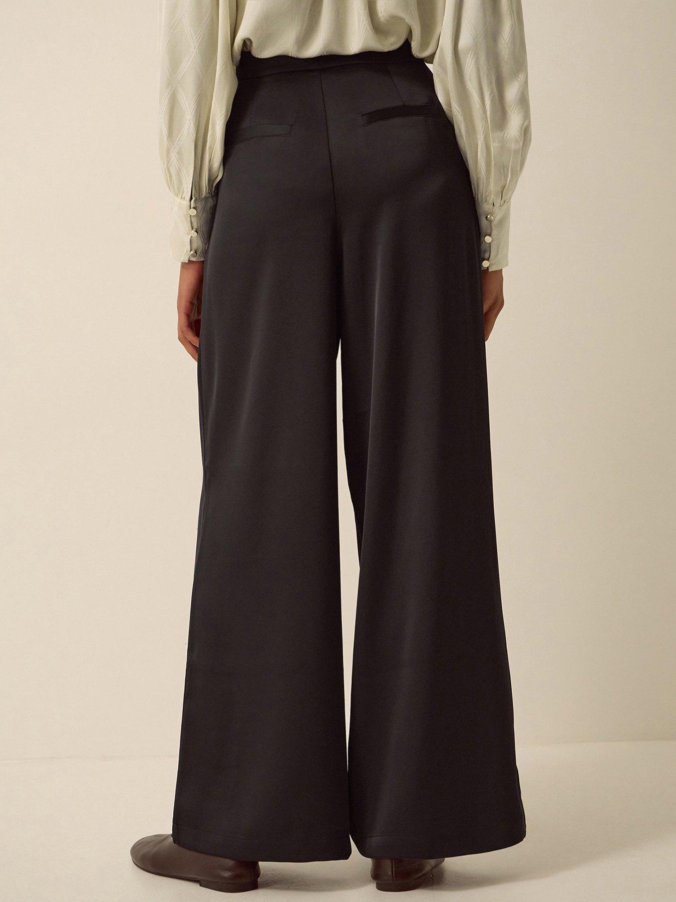 Image 2 of 4 of Monsoon Womens Satin-Look High Waist Wide Leg Trousers - Black