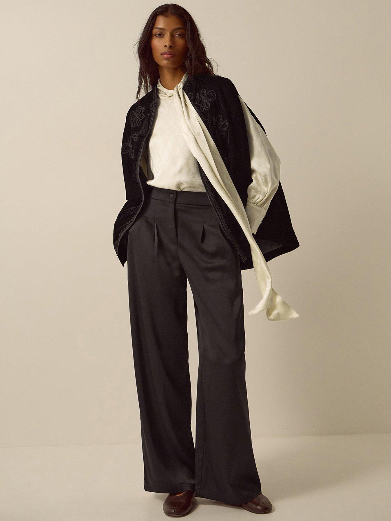 Image 3 of 4 of Monsoon Womens Satin-Look High Waist Wide Leg Trousers - Black