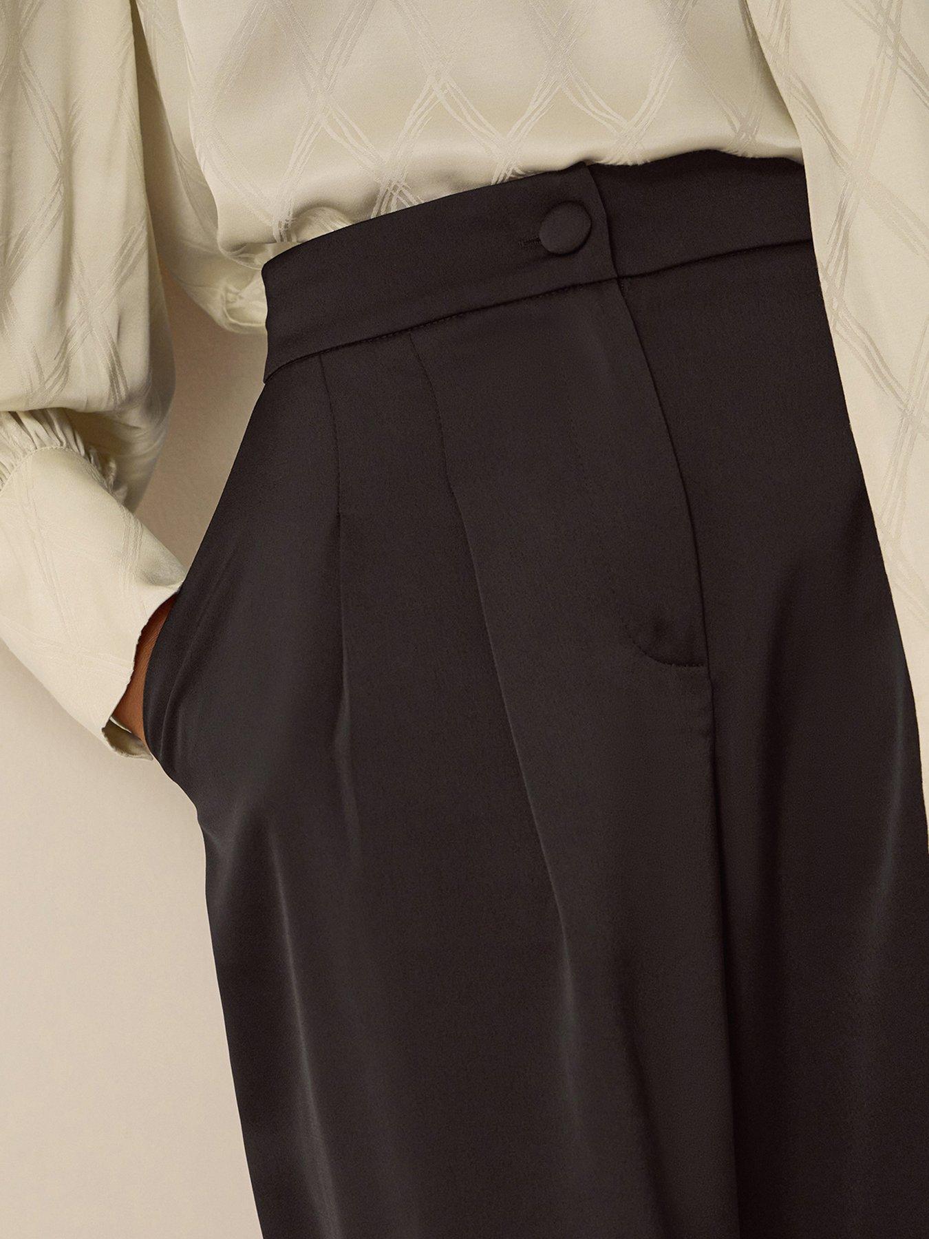 Image 4 of 4 of Monsoon Womens Satin-Look High Waist Wide Leg Trousers - Black