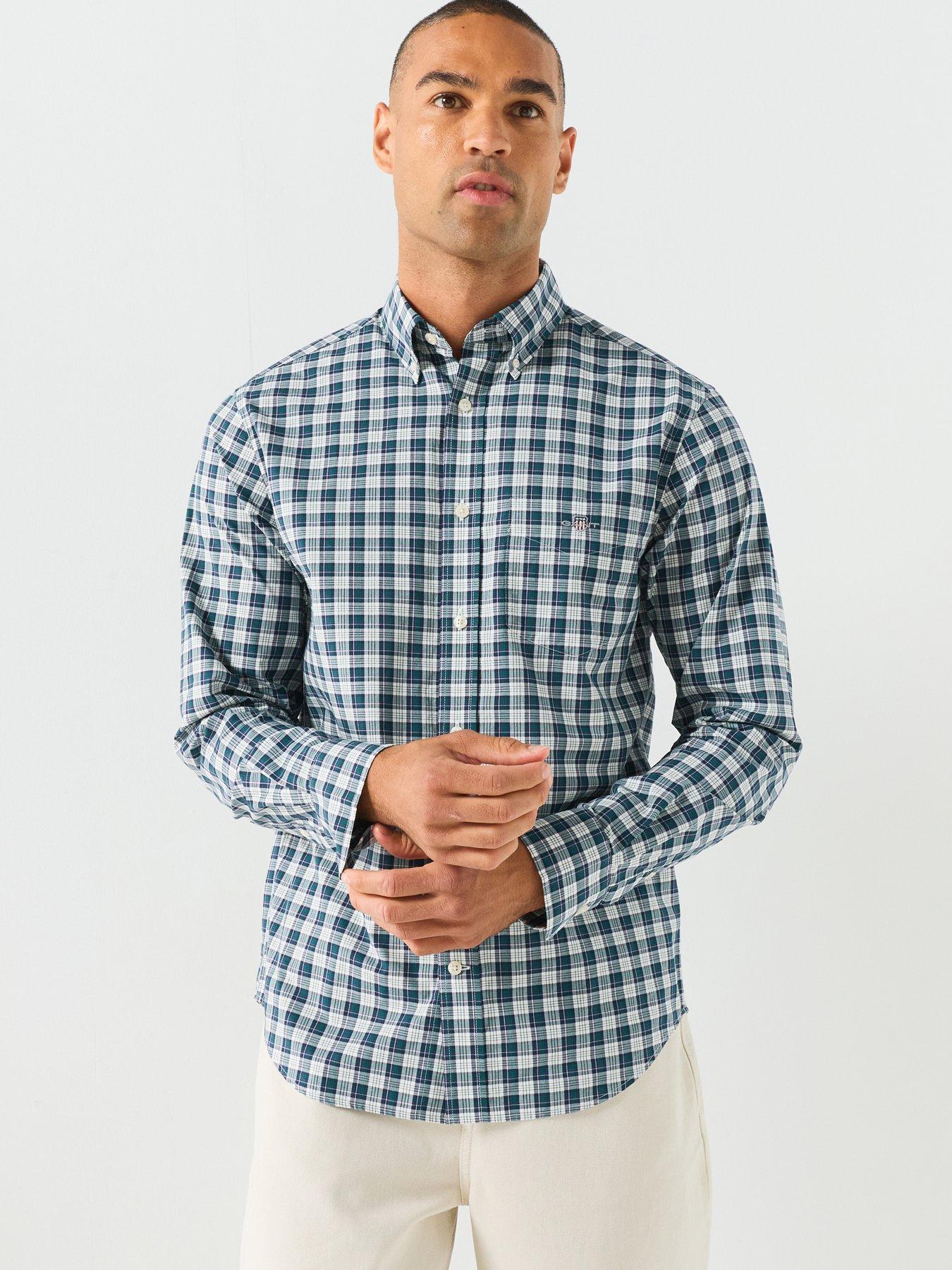 Image 1 of 6 of GANT Regular Fit Long Sleeve Poplin Check Shirt - Green