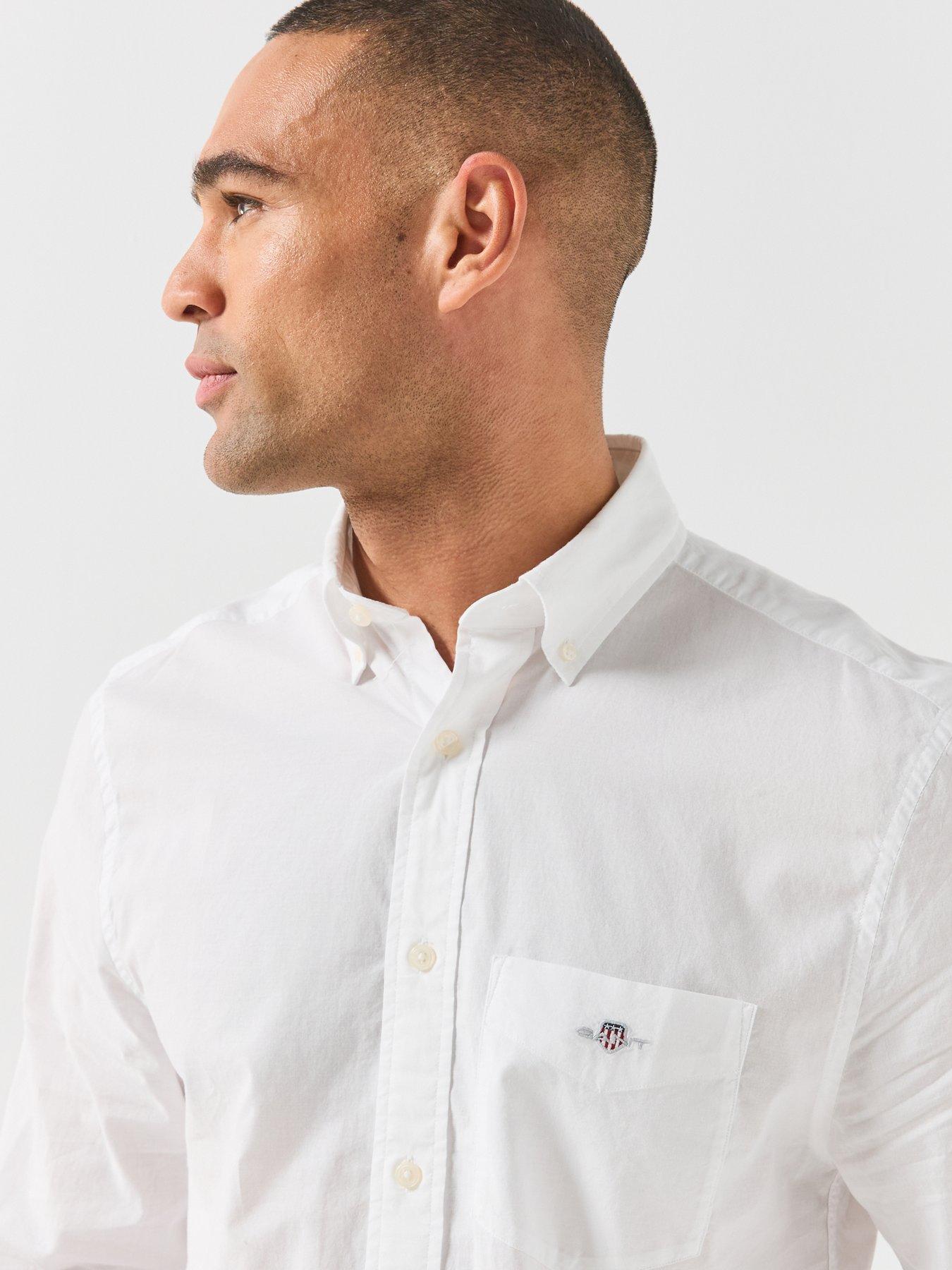 Image 5 of 6 of GANT Mens Regular Fit Poplin Long Sleeve Shirt - White