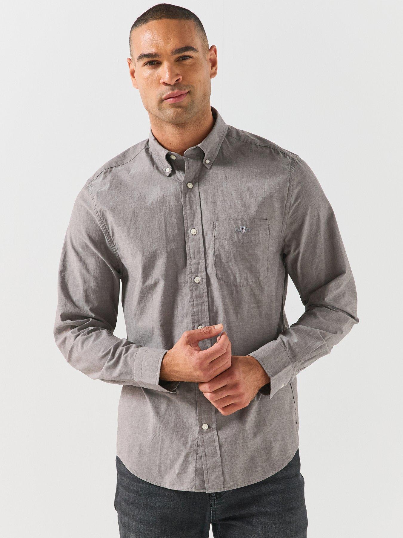 Image 1 of 6 of GANT Regular Fit Long Sleeve Poplin Shirt - Dark Brown