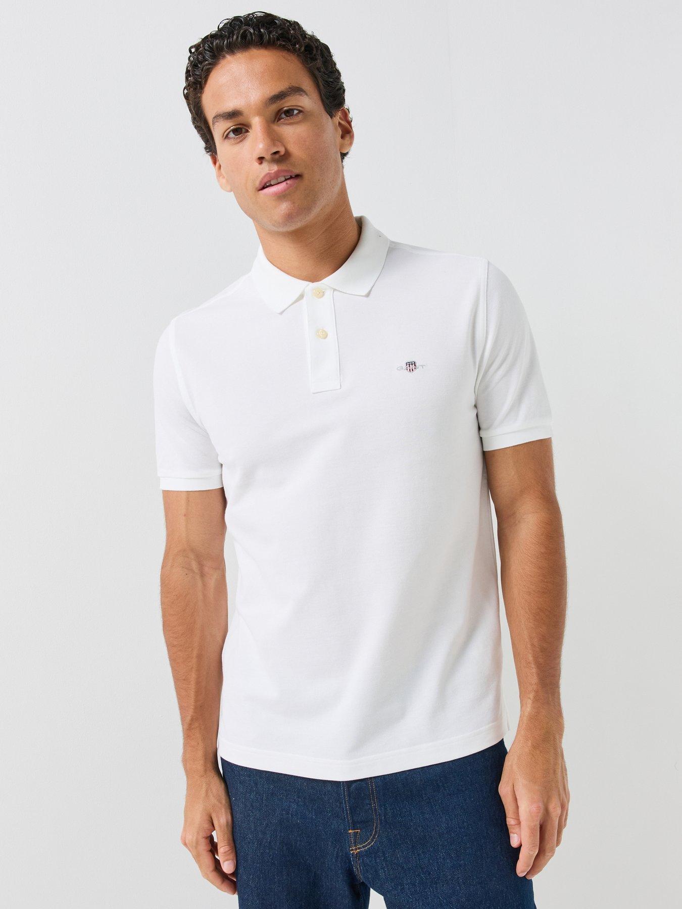 Image 1 of 5 of GANT Mens Regular Fit Pique Shield Polo Shirt - White