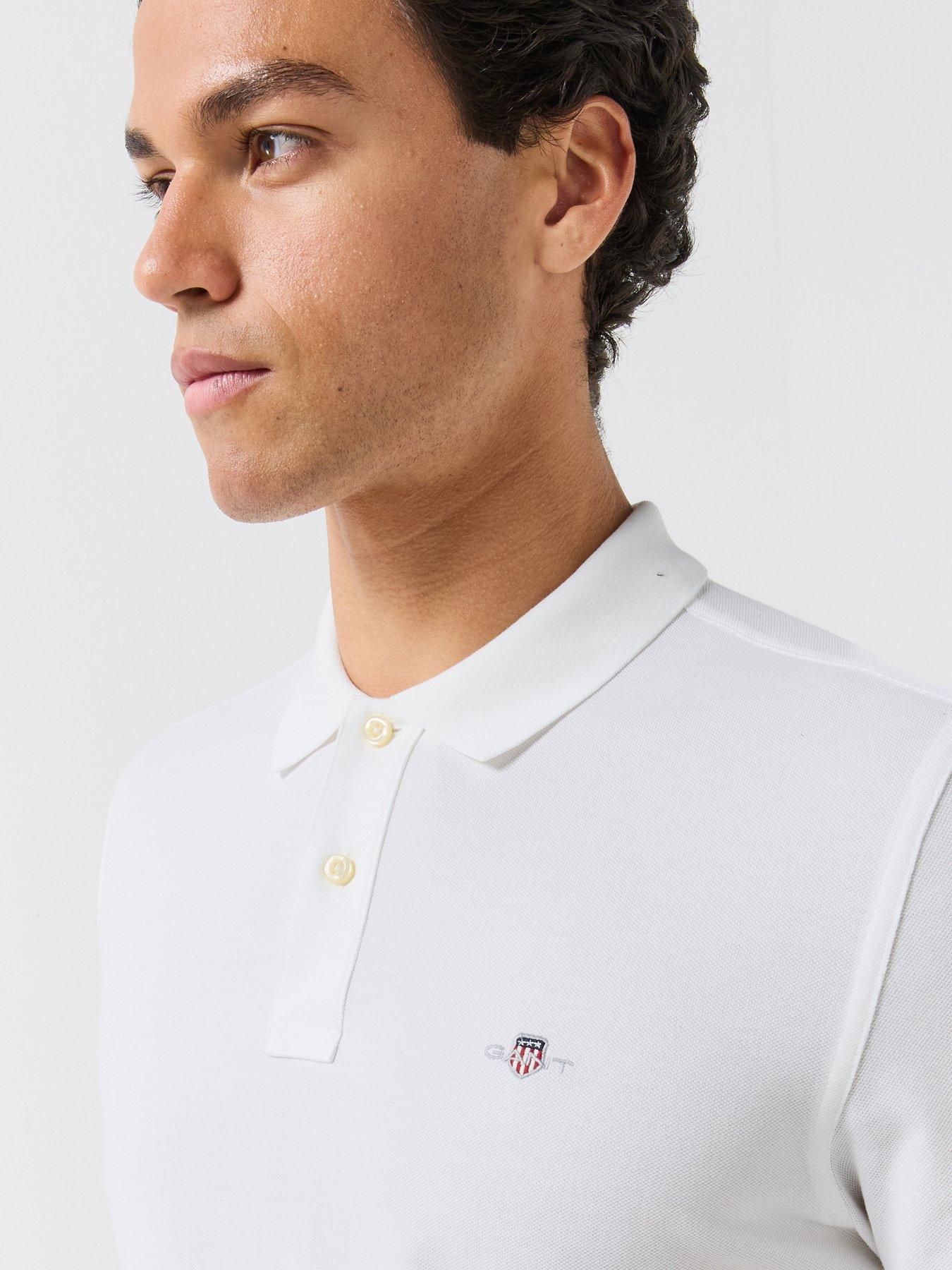 Image 4 of 5 of GANT Mens Regular Fit Pique Shield Polo Shirt - White