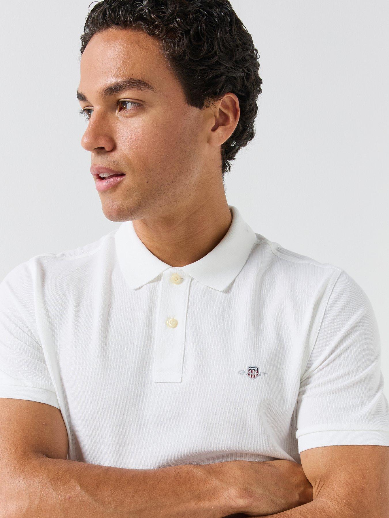 Image 5 of 5 of GANT Mens Regular Fit Pique Shield Polo Shirt - White