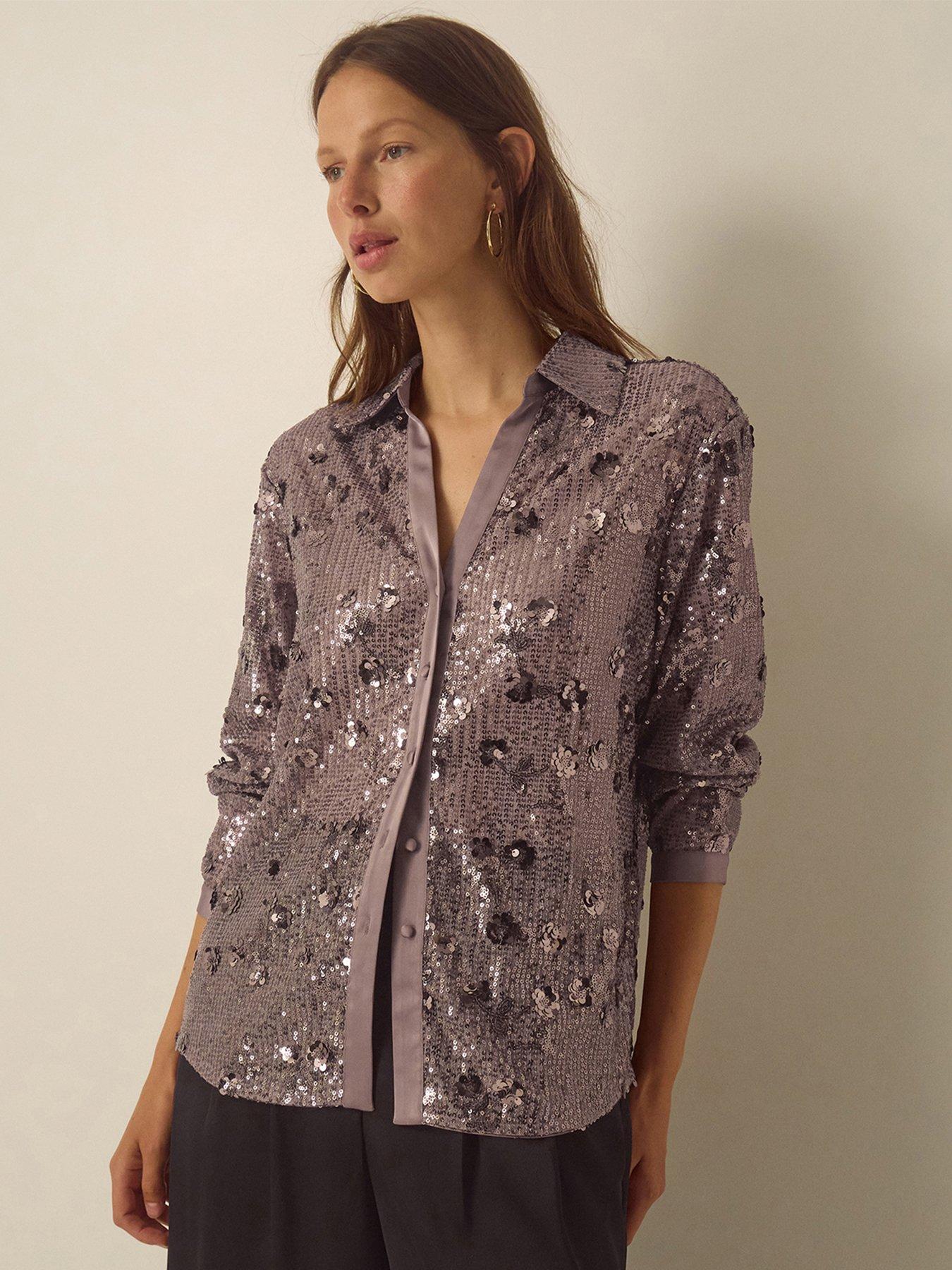 Image 1 of 6 of Monsoon Seema Sequin Shirt - Brown