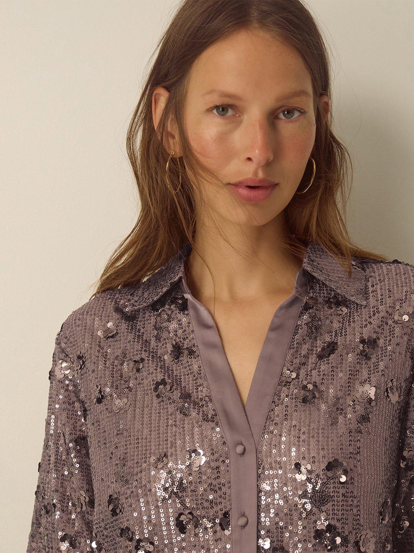 Image 2 of 6 of Monsoon Seema Sequin Shirt - Brown