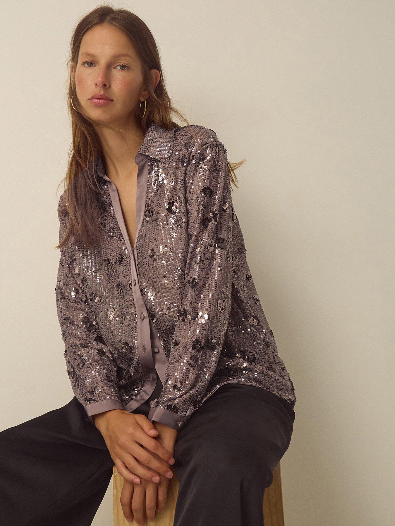 Image 4 of 6 of Monsoon Seema Sequin Shirt - Brown