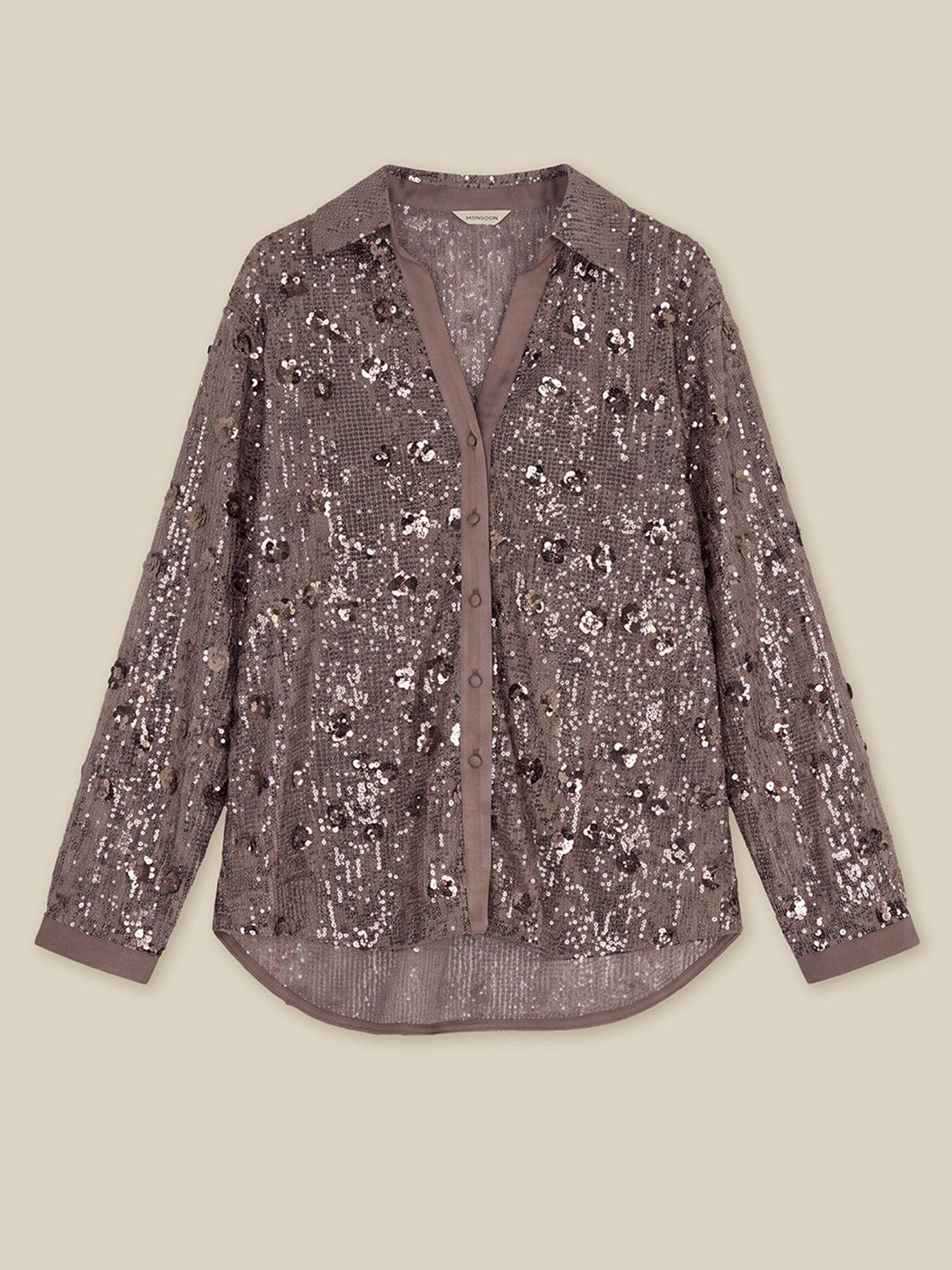 Image 6 of 6 of Monsoon Seema Sequin Shirt - Brown