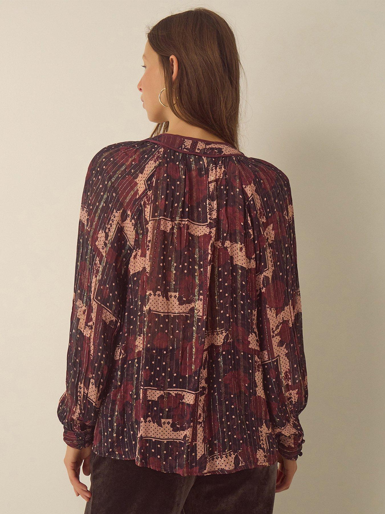 Image 3 of 4 of Monsoon Womens Poppy Beaded V-Neck Lurex Blouse - Red