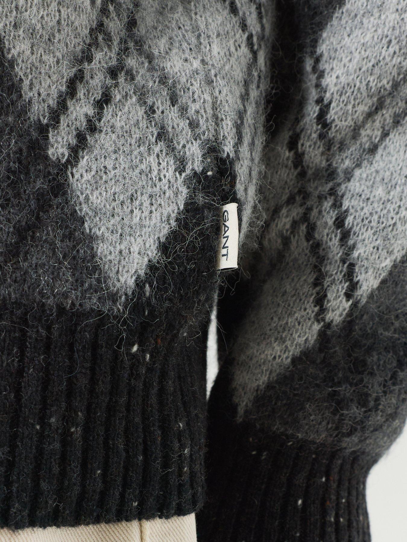 Image 4 of 6 of GANT Mens Alpaca Blend Argyle Polo Cardigan - Black