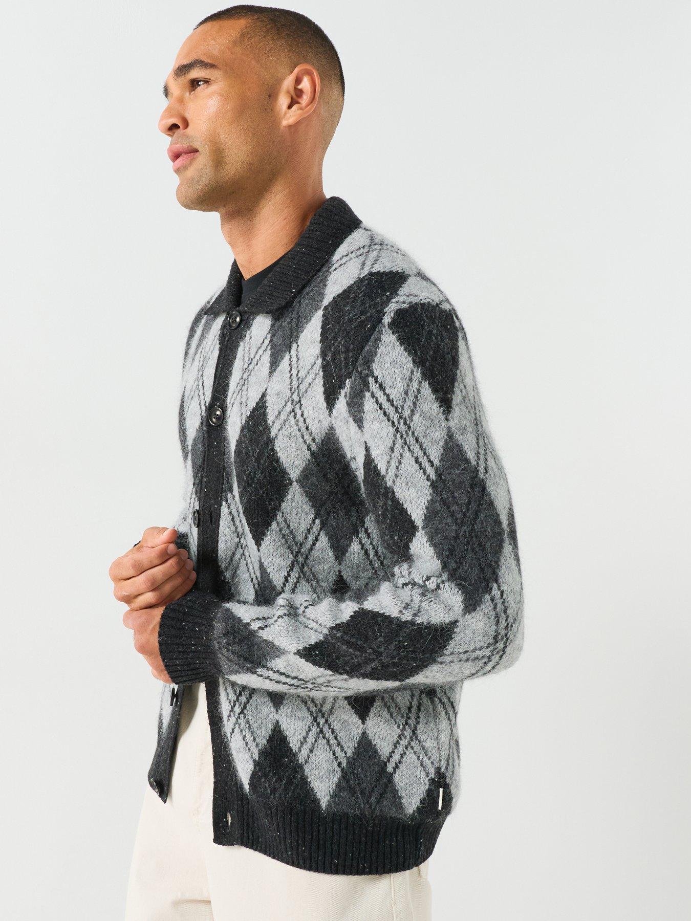 Image 5 of 6 of GANT Mens Alpaca Blend Argyle Polo Cardigan - Black