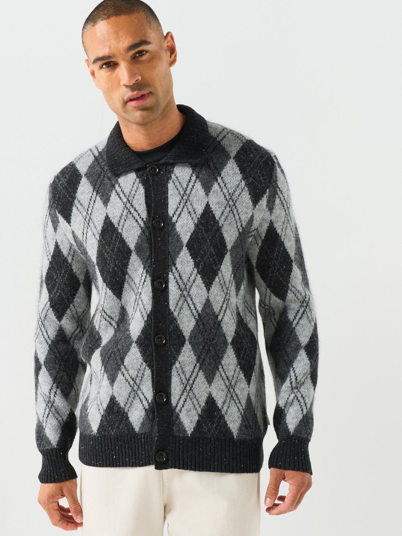 Image 6 of 6 of GANT Mens Alpaca Blend Argyle Polo Cardigan - Black