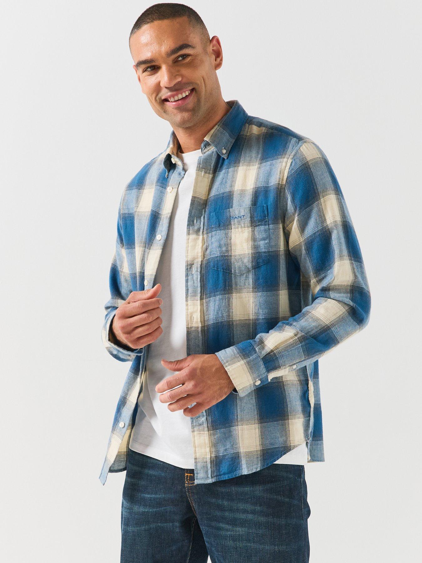 Image 1 of 6 of GANT GANT Mens Windblown Soft Flannel Check Shirt - Blue
