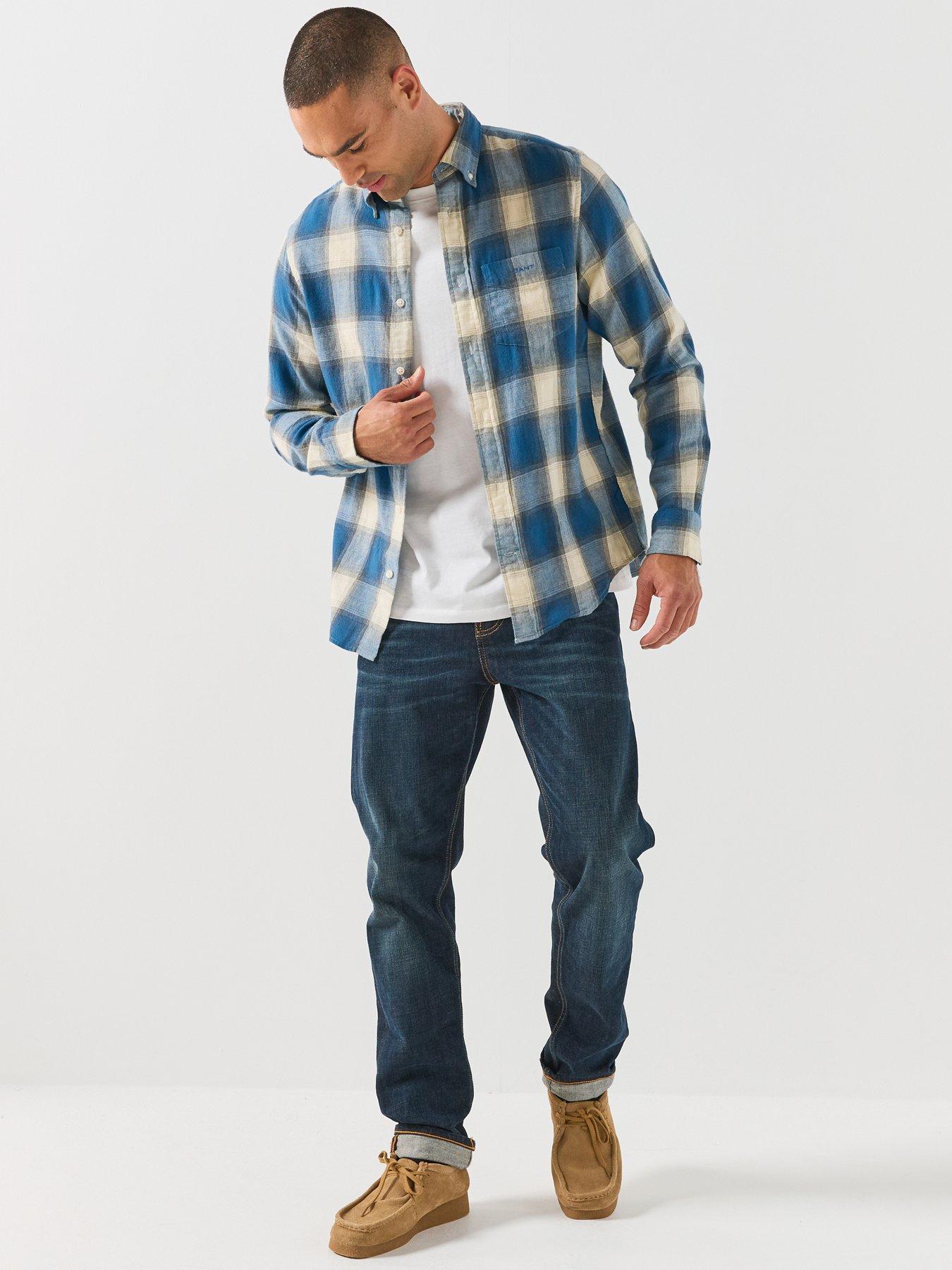 Image 3 of 6 of GANT GANT Mens Windblown Soft Flannel Check Shirt - Blue