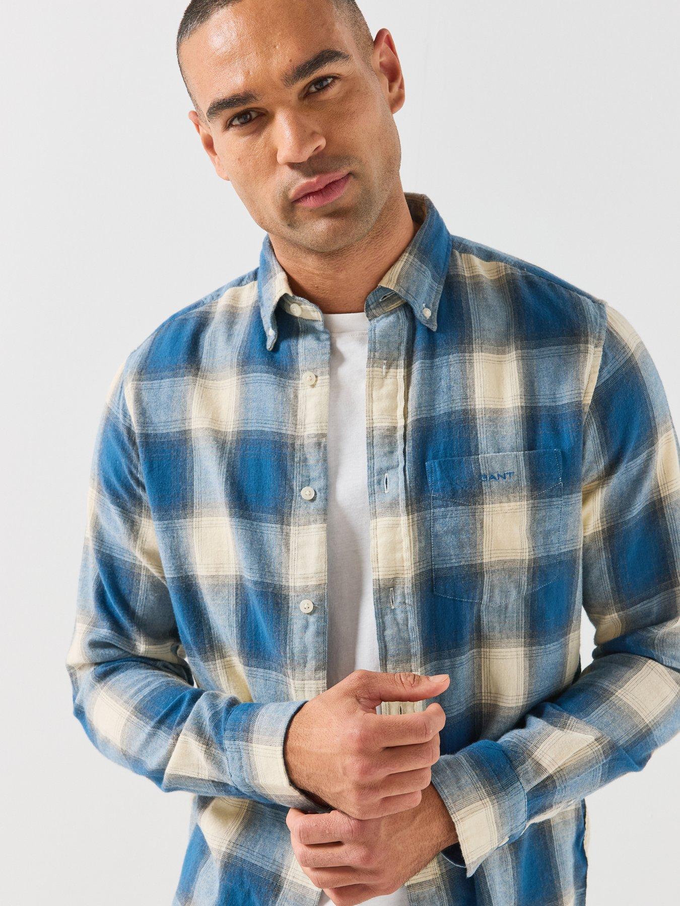 Image 5 of 6 of GANT GANT Mens Windblown Soft Flannel Check Shirt - Blue