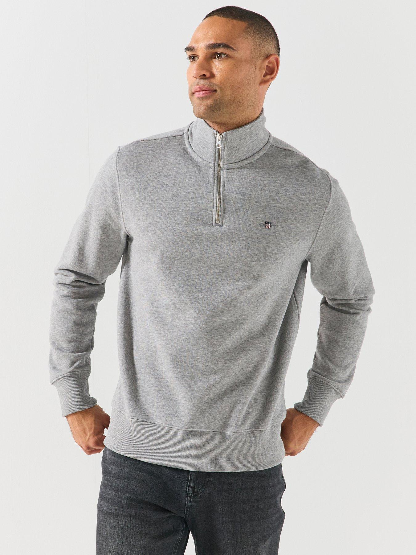 Image 1 of 6 of GANT GANT Mens Shield Regular Fit Half Zip Sweatshirt - Grey