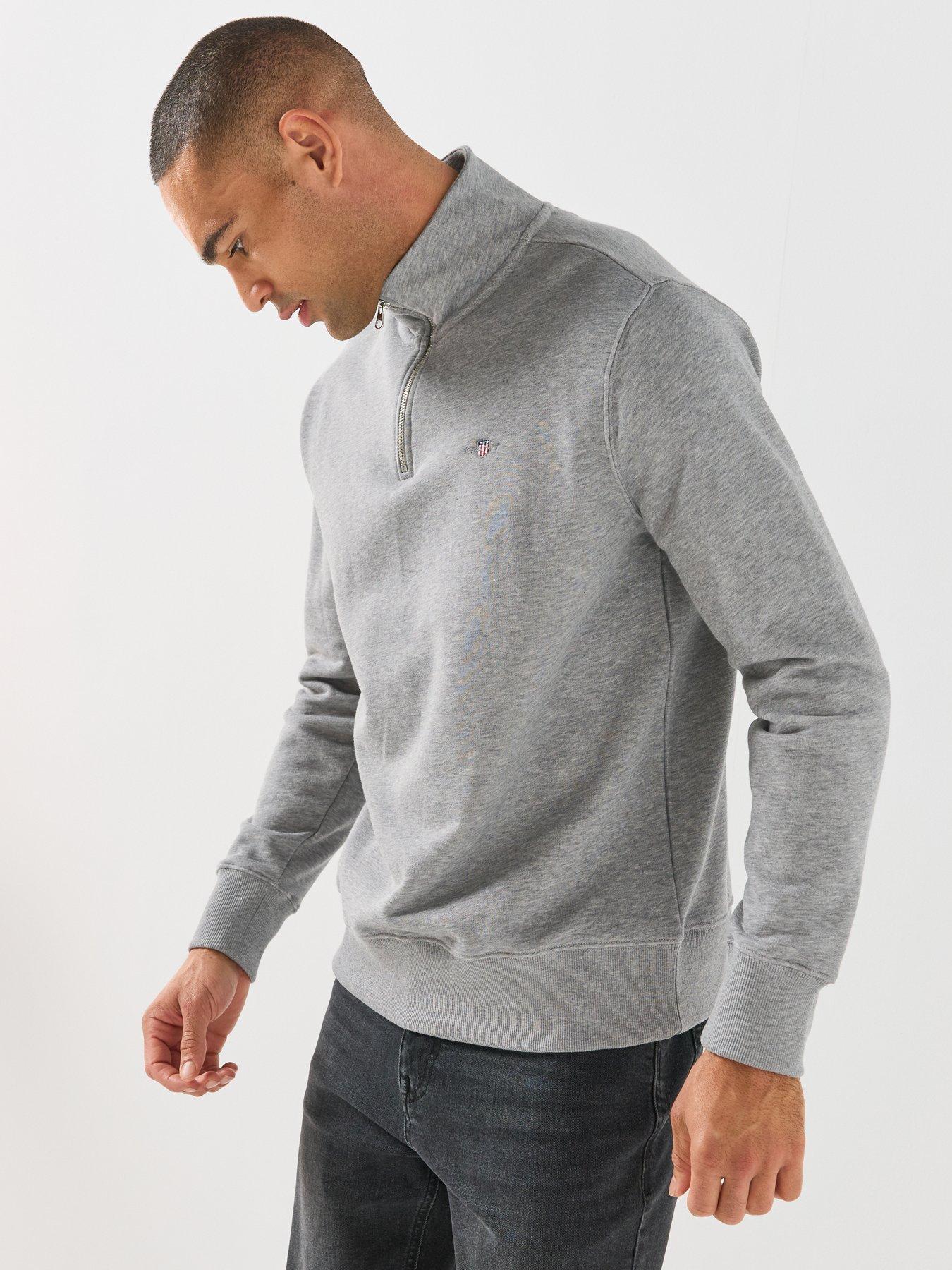Image 4 of 6 of GANT GANT Mens Shield Regular Fit Half Zip Sweatshirt - Grey