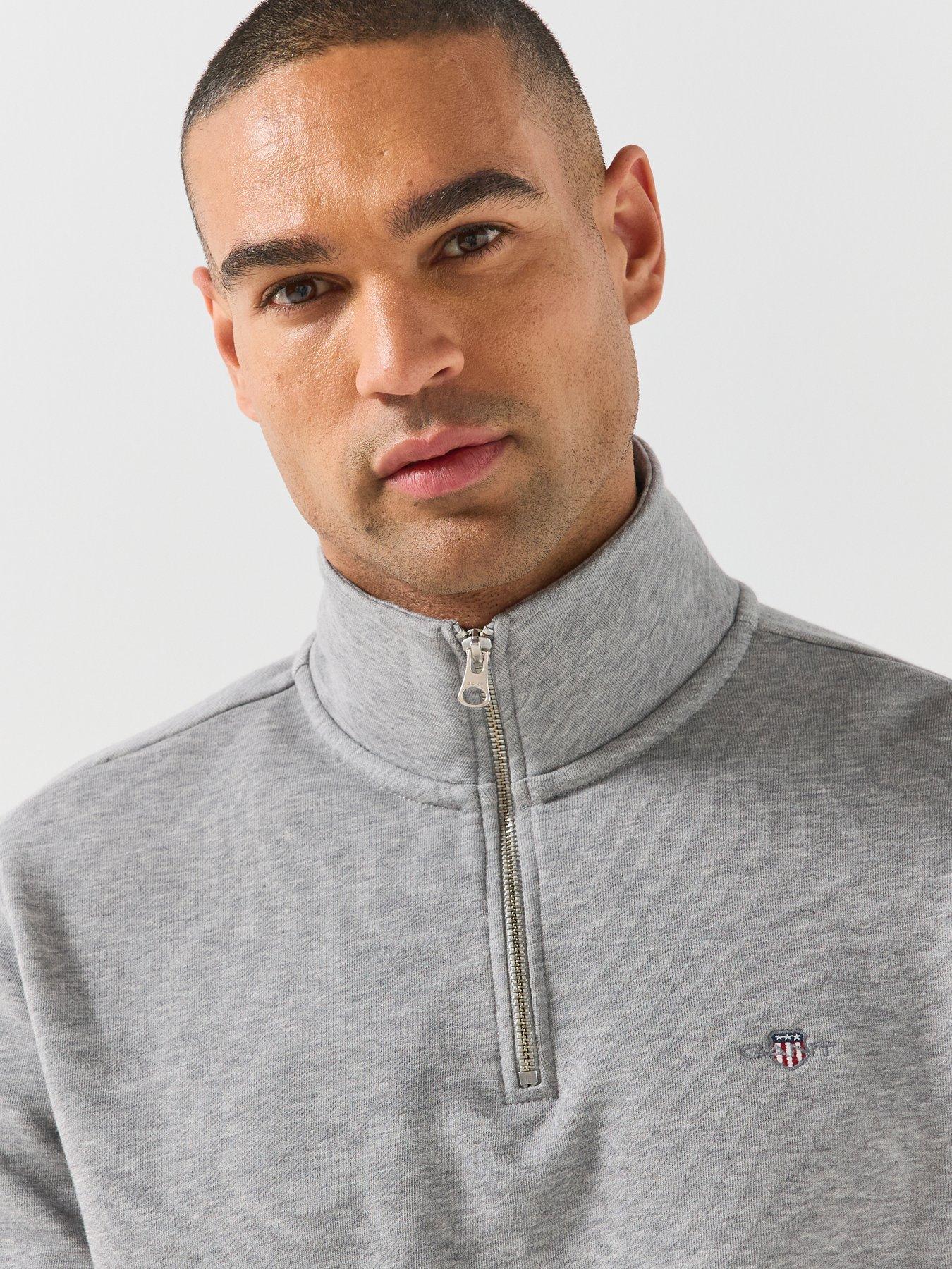 Image 5 of 6 of GANT GANT Mens Shield Regular Fit Half Zip Sweatshirt - Grey