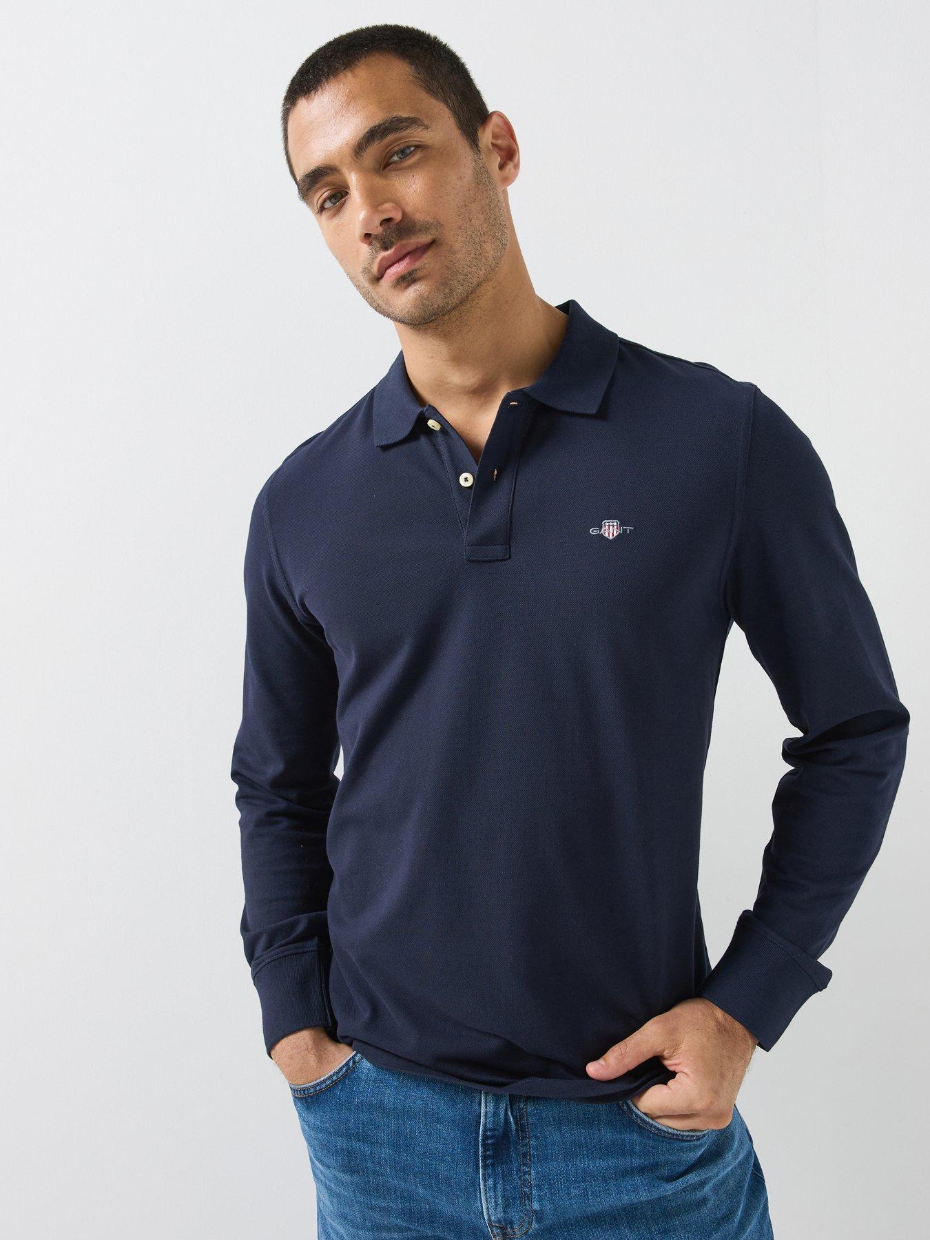 Gant Men's Regular Fit Long Sleeve Shield Logo Pique Rugger - Evening Blue - Navy - Size XL - Image 4