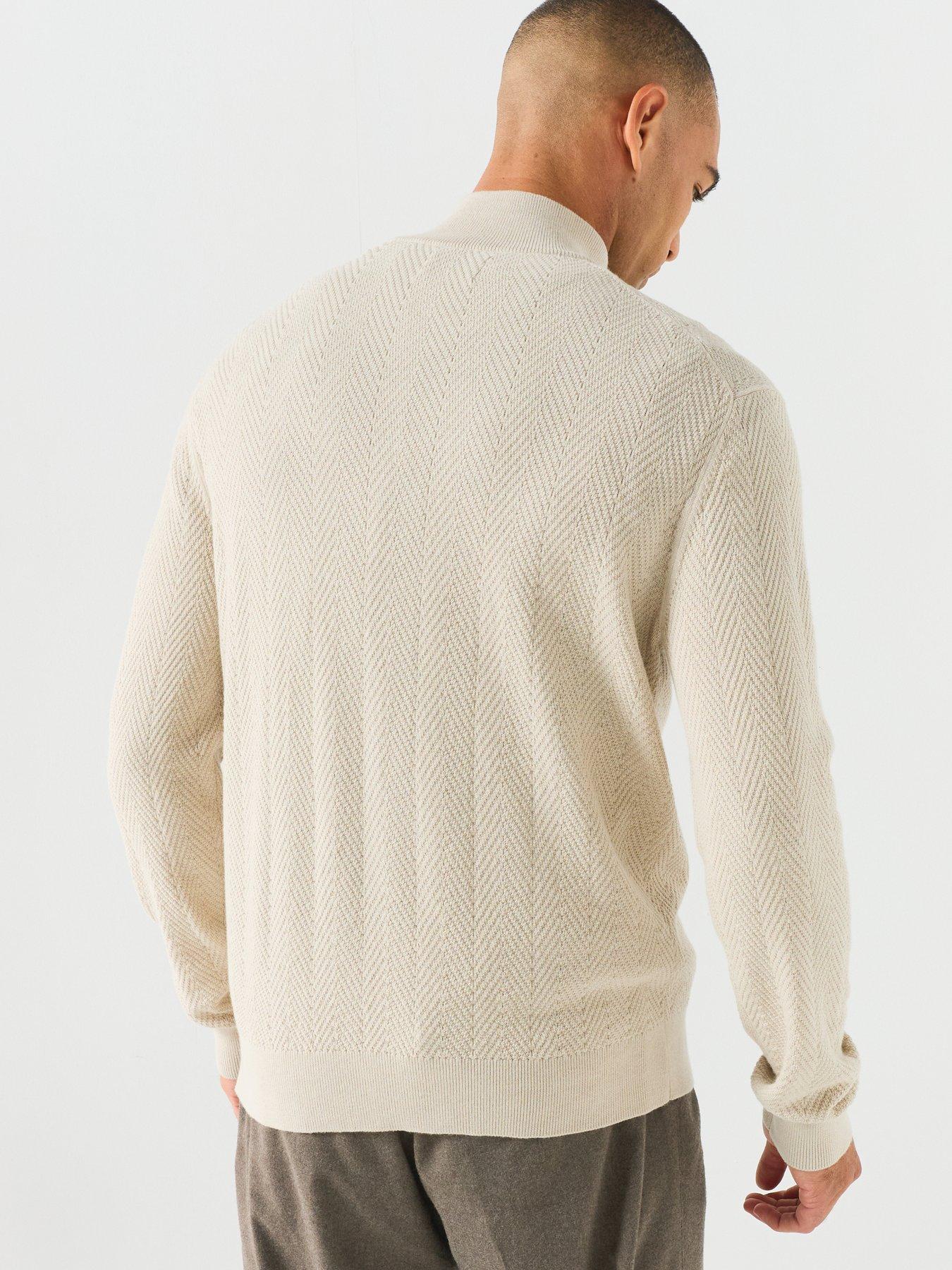 Image 2 of 5 of GANT Gant Herringbone Textured Half Zip Knitted Jumper - Beige