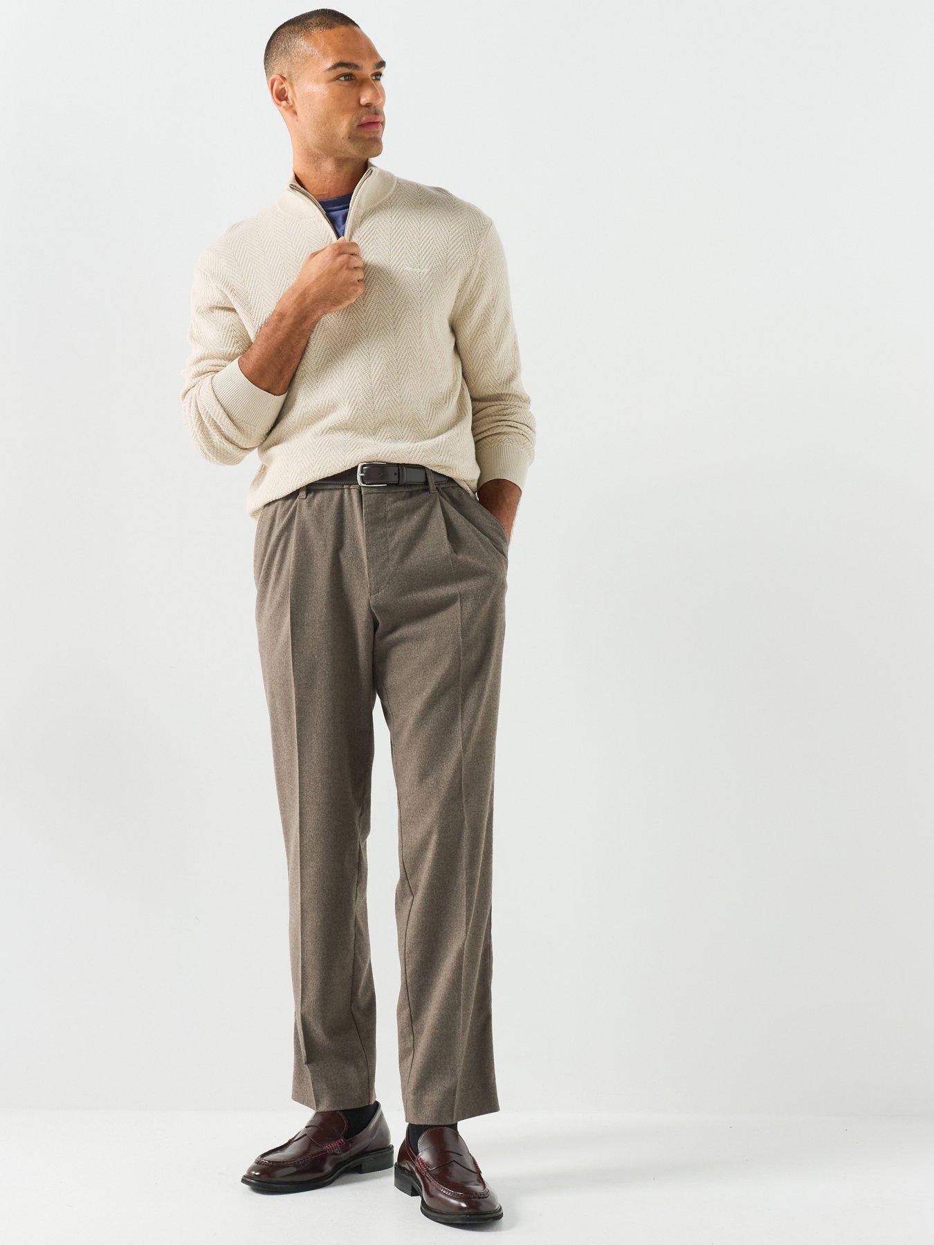 Image 3 of 5 of GANT Gant Herringbone Textured Half Zip Knitted Jumper - Beige