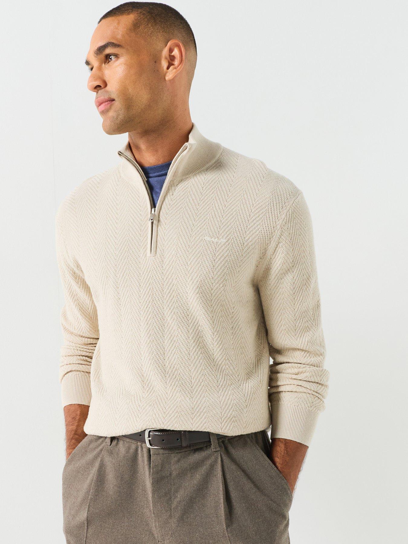 Image 5 of 5 of GANT Gant Herringbone Textured Half Zip Knitted Jumper - Beige