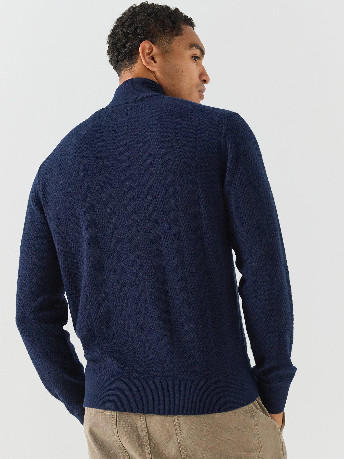 Image 2 of 6 of GANT Gant Herringbone Textured Half Zip Knitted Jumper - Navy