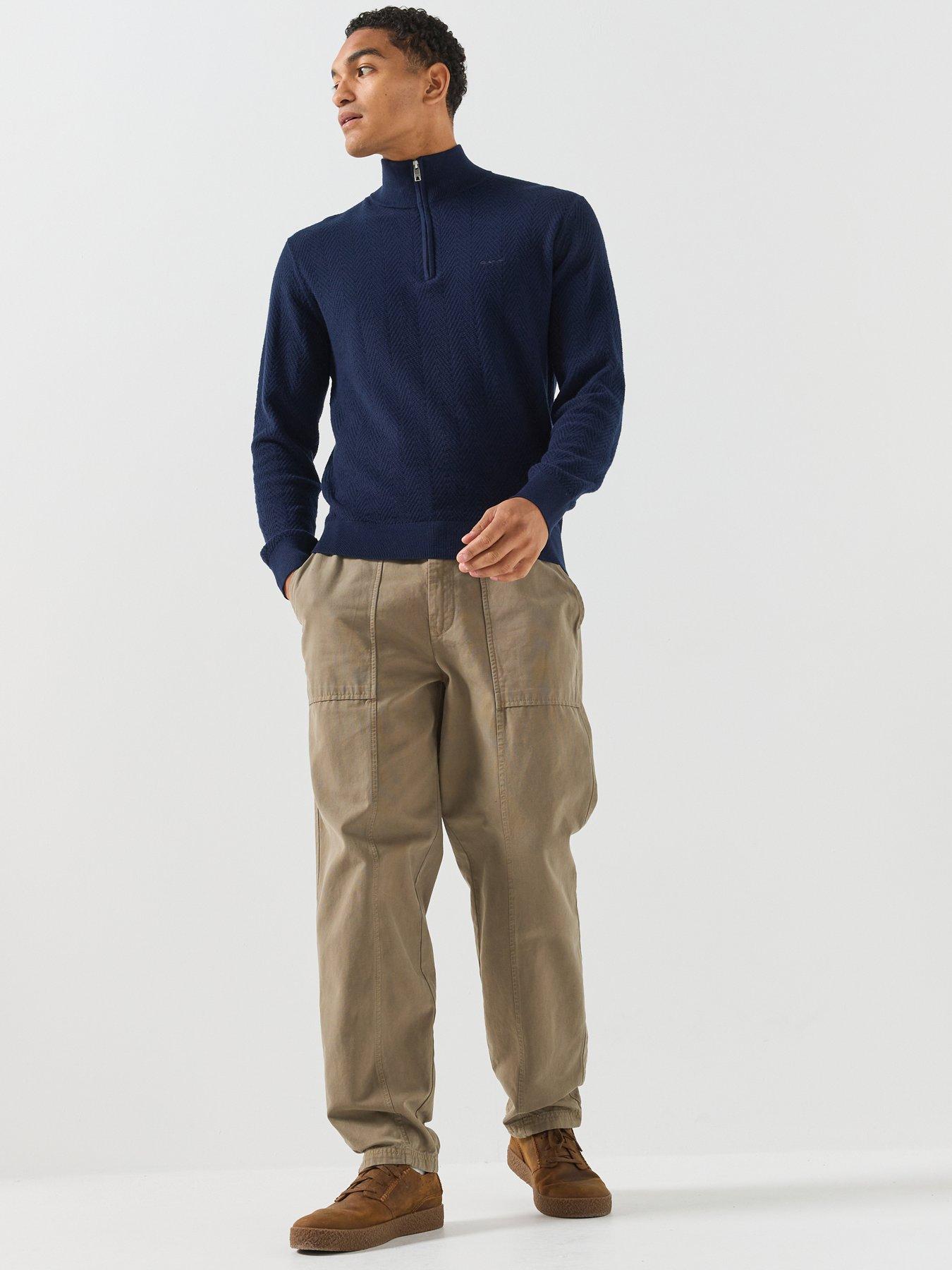 Image 3 of 6 of GANT Gant Herringbone Textured Half Zip Knitted Jumper - Navy