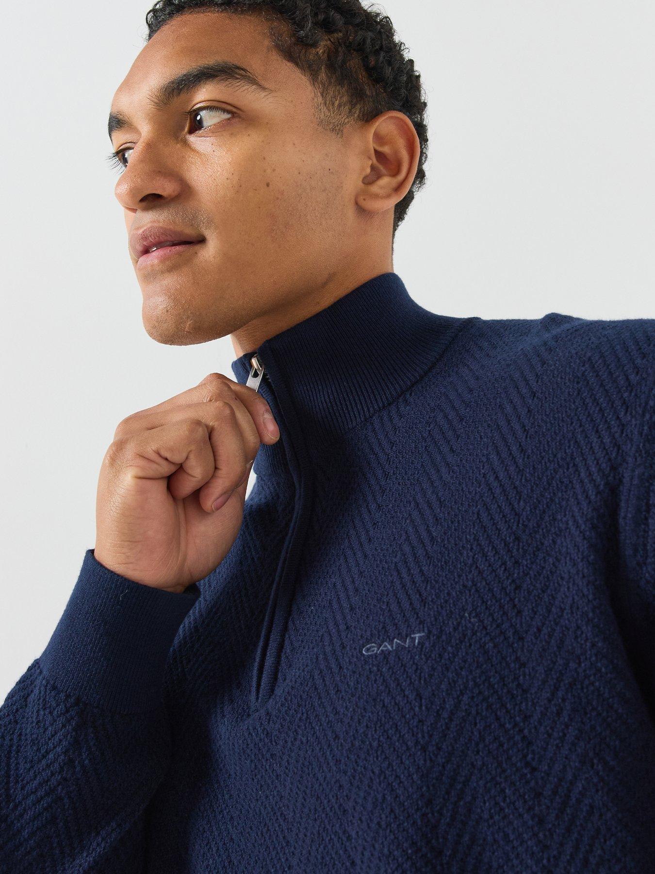 Image 4 of 6 of GANT Gant Herringbone Textured Half Zip Knitted Jumper - Navy