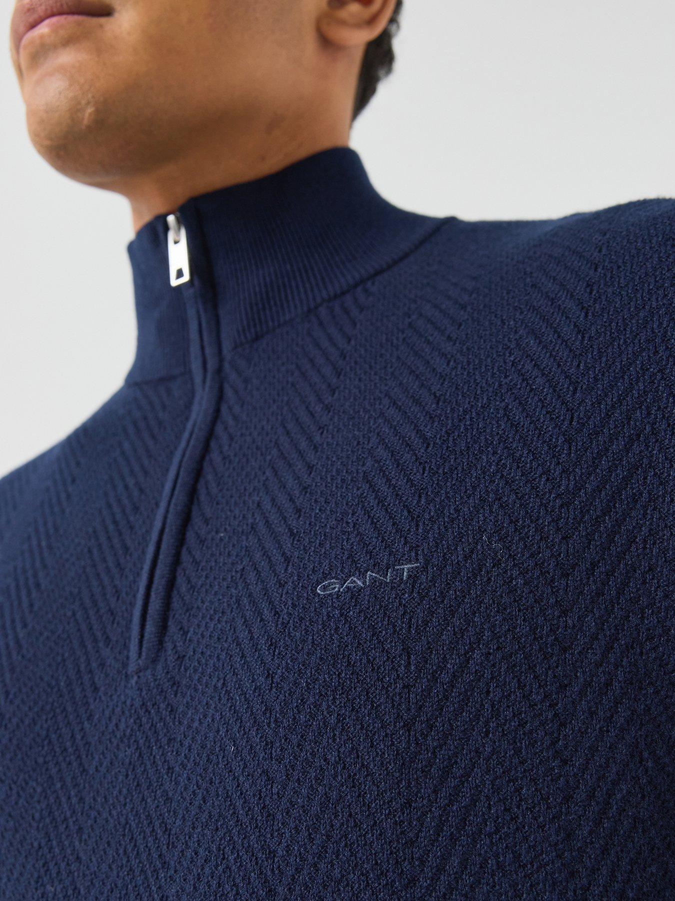 Image 5 of 6 of GANT Gant Herringbone Textured Half Zip Knitted Jumper - Navy