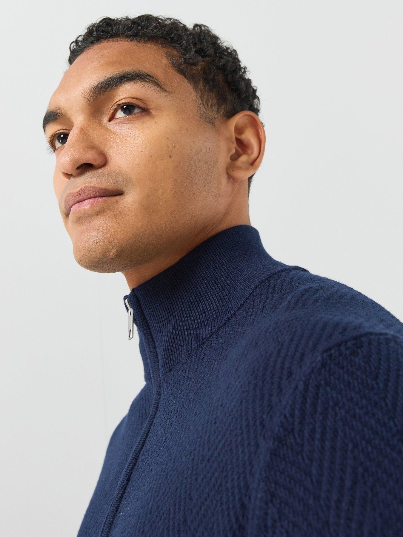 Image 6 of 6 of GANT Gant Herringbone Textured Half Zip Knitted Jumper - Navy