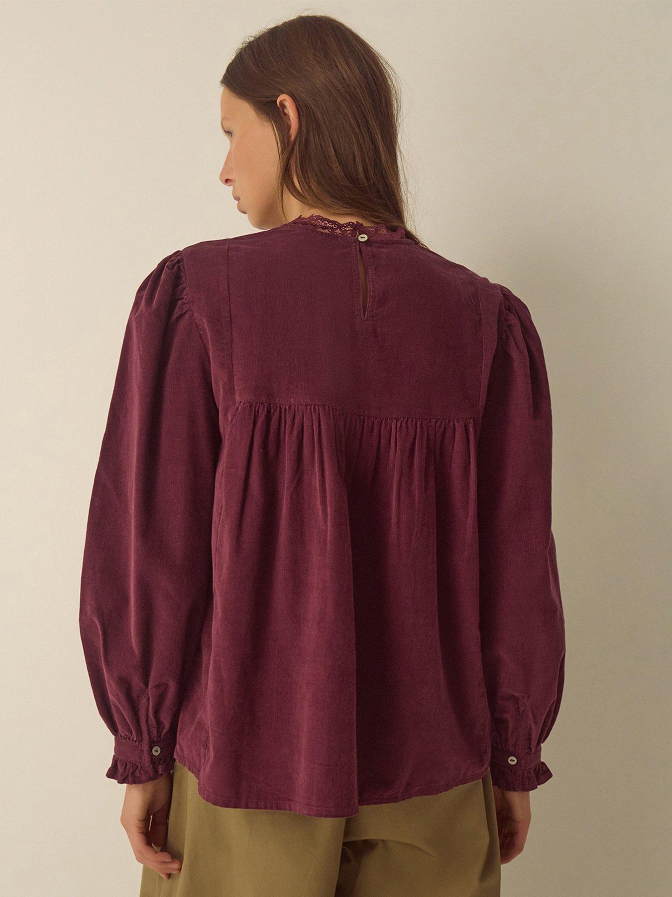 Image 3 of 4 of Monsoon Womens Tyra Embroidered Lace Trim Cord Blouse - Burgundy