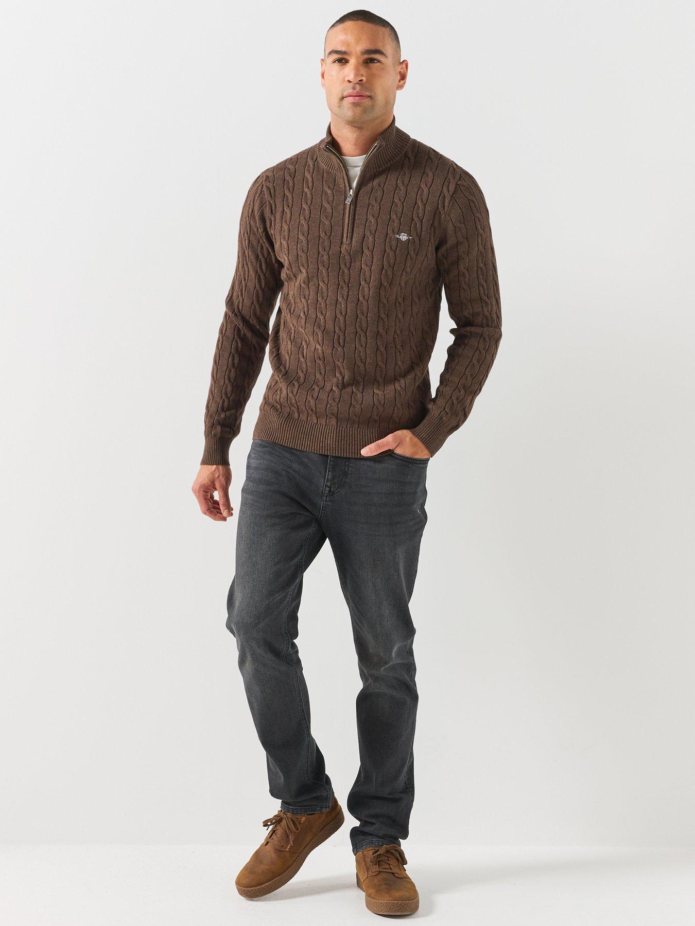 Image 3 of 6 of GANT Cotton Cable Half Zip Knitted Jumper - Dark Brown