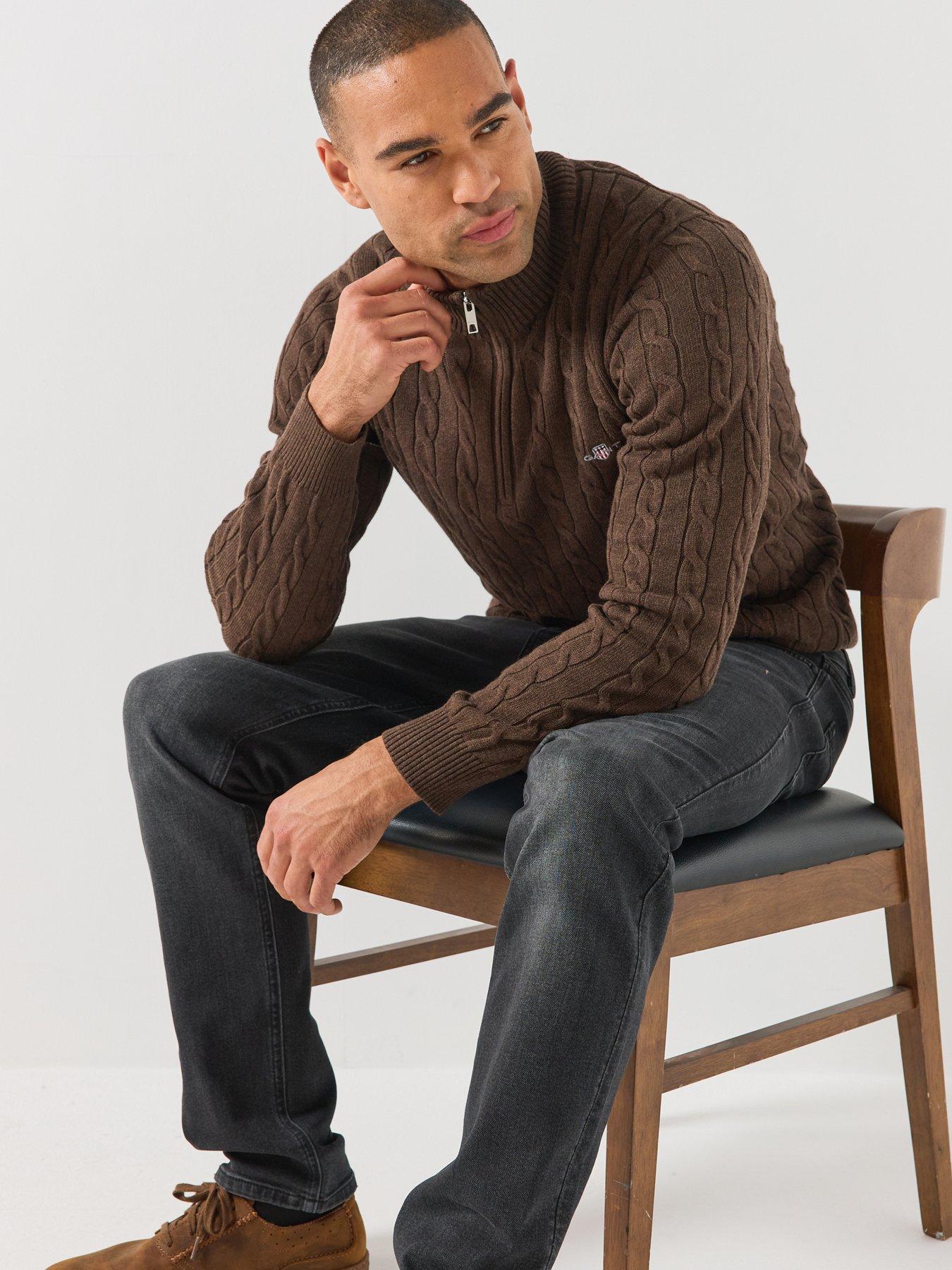 Image 4 of 6 of GANT Cotton Cable Half Zip Knitted Jumper - Dark Brown